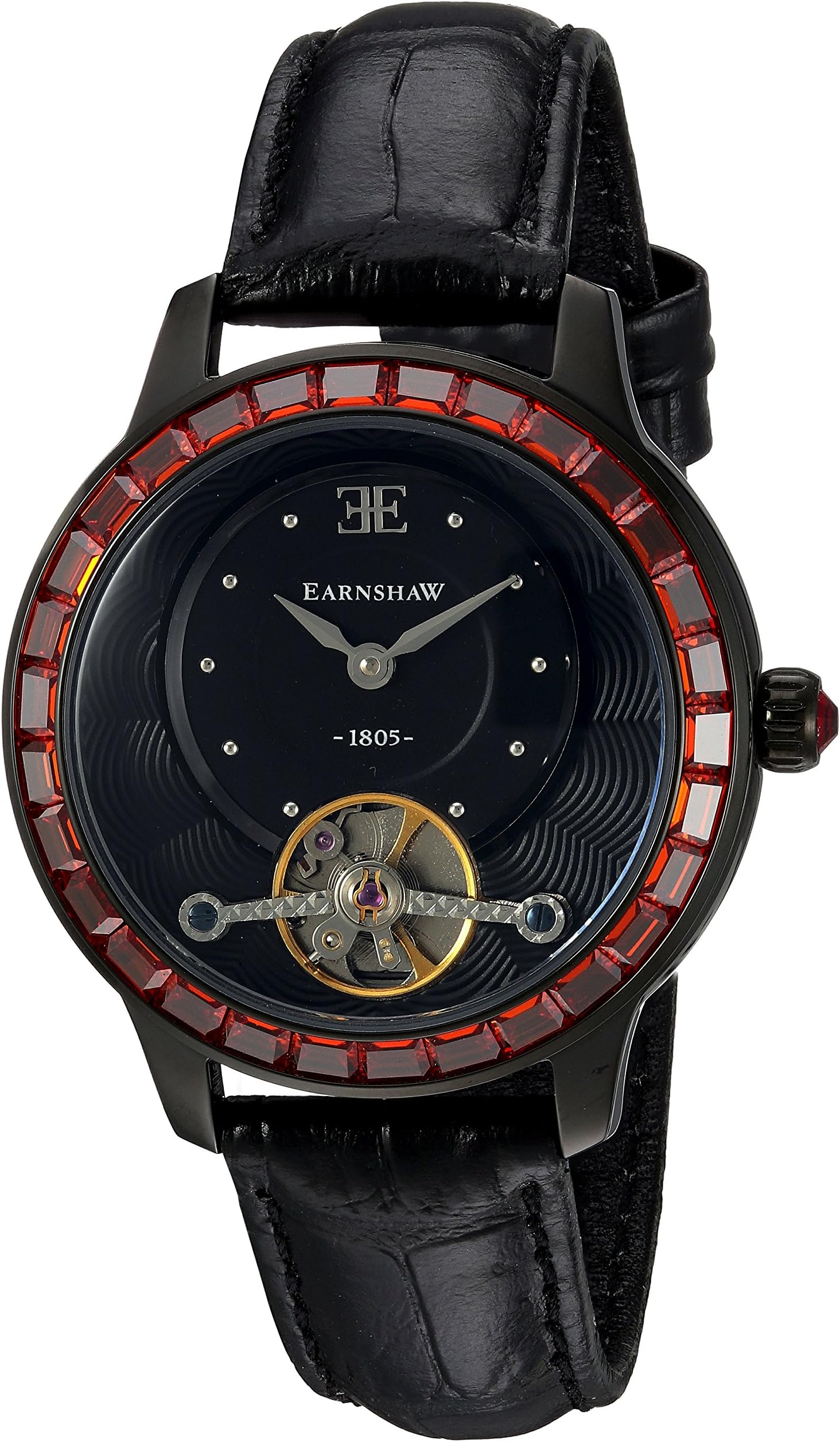 DTP Vendor A2OER3THKIFMHA Women's Lady Australis Stainless Steel Mechanical-Hand-Wind Watch with Leather Calfskin Strap, Black, 16 (Model: ES-8057-02)