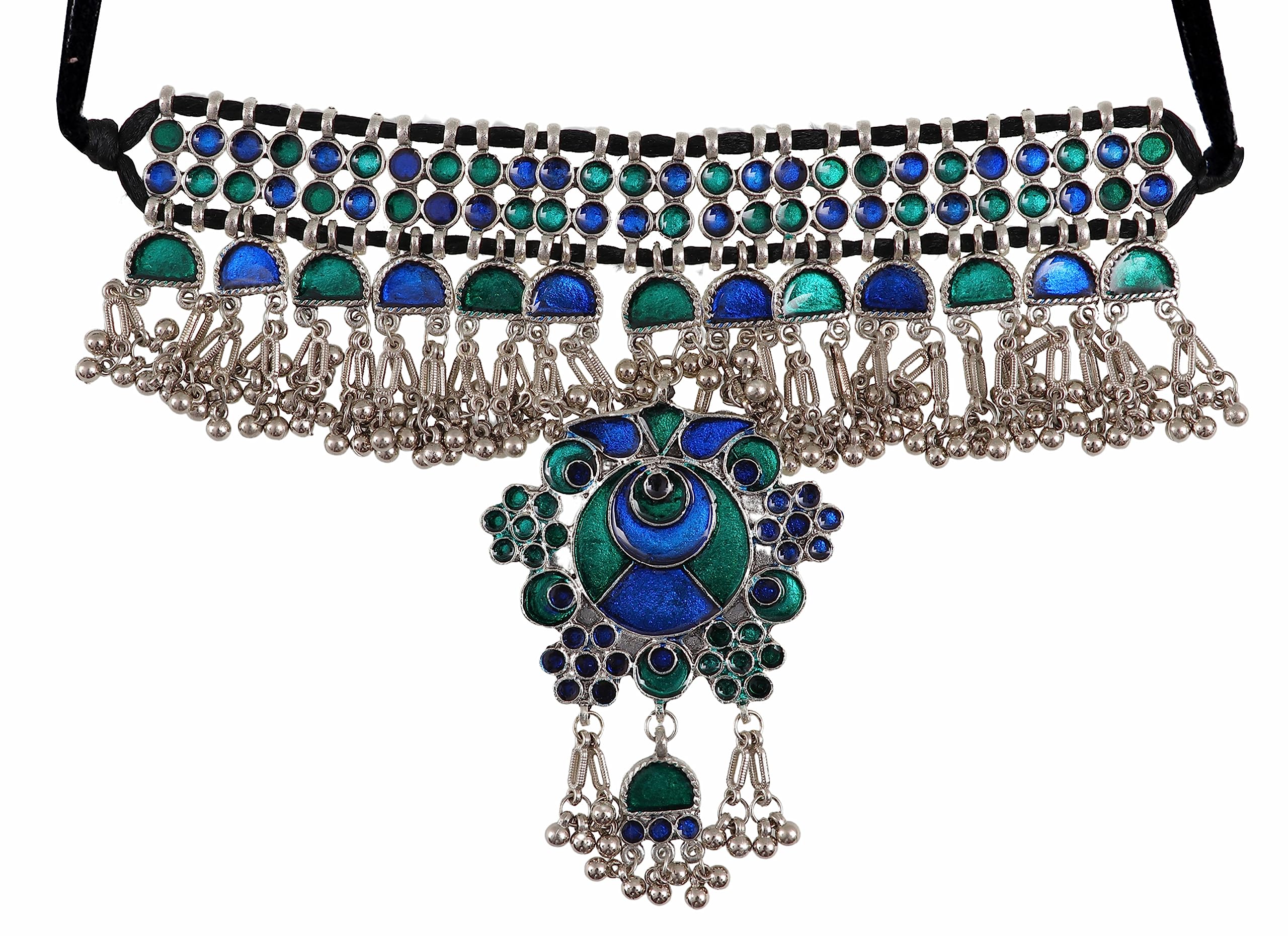 Siddhatva Statement Ethnic Traditional Meanakari Enamel Ghungroo Beads Fashion SIlver Oxiidzed Choker Necklce Earrings Jewellery Set (Blue) (B0CJ2LYB54) Amazon Price History, Amazon Price Tracker
