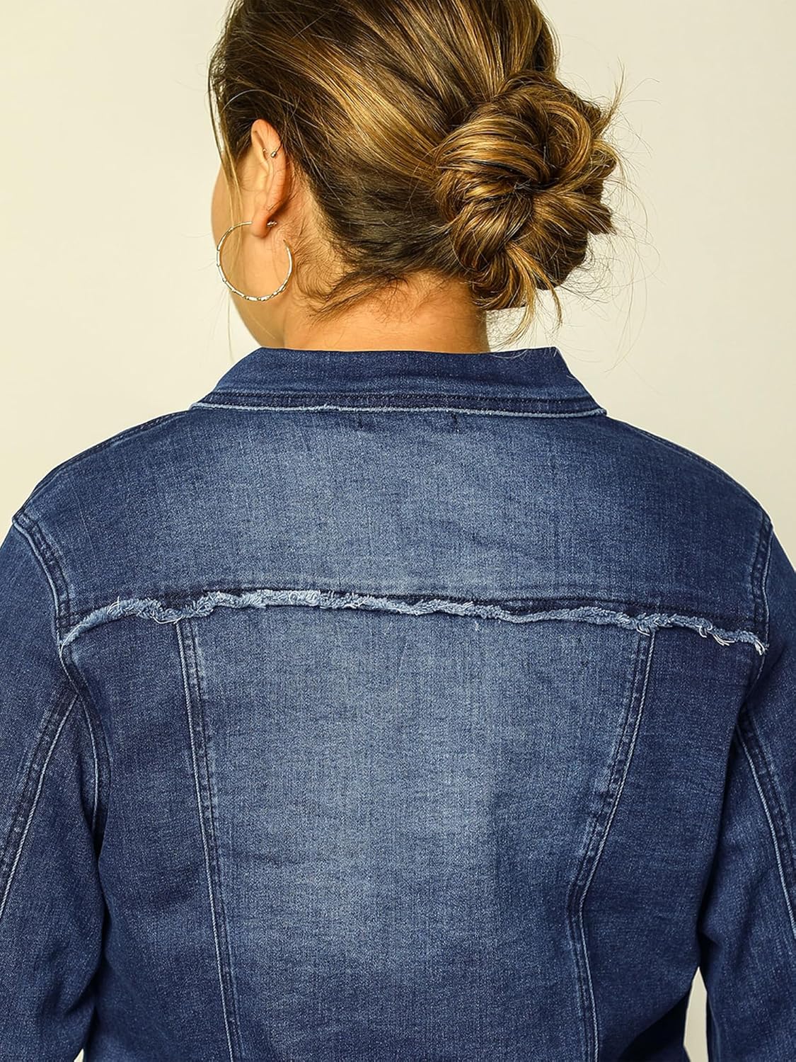 Agnes Orinda Women's Plus Size Classic Washed Front Frayed Denim Jacket - Image 6