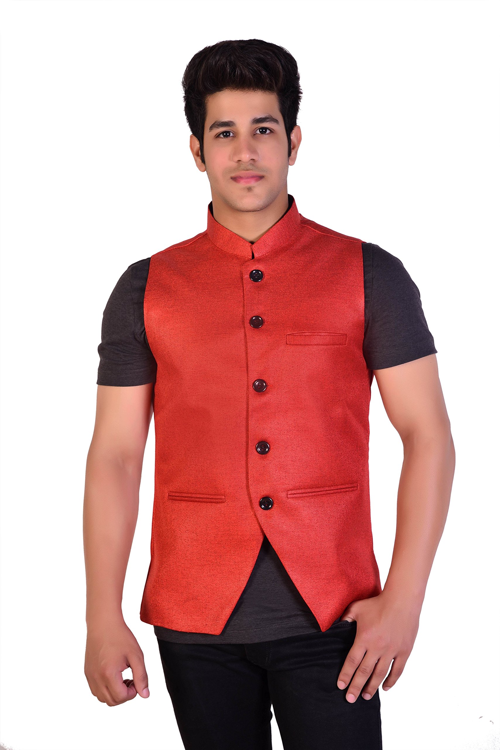 wearza Party/Casual Men's Band Collar Coat Cut Waistcoat (6 Colors)-picture-53