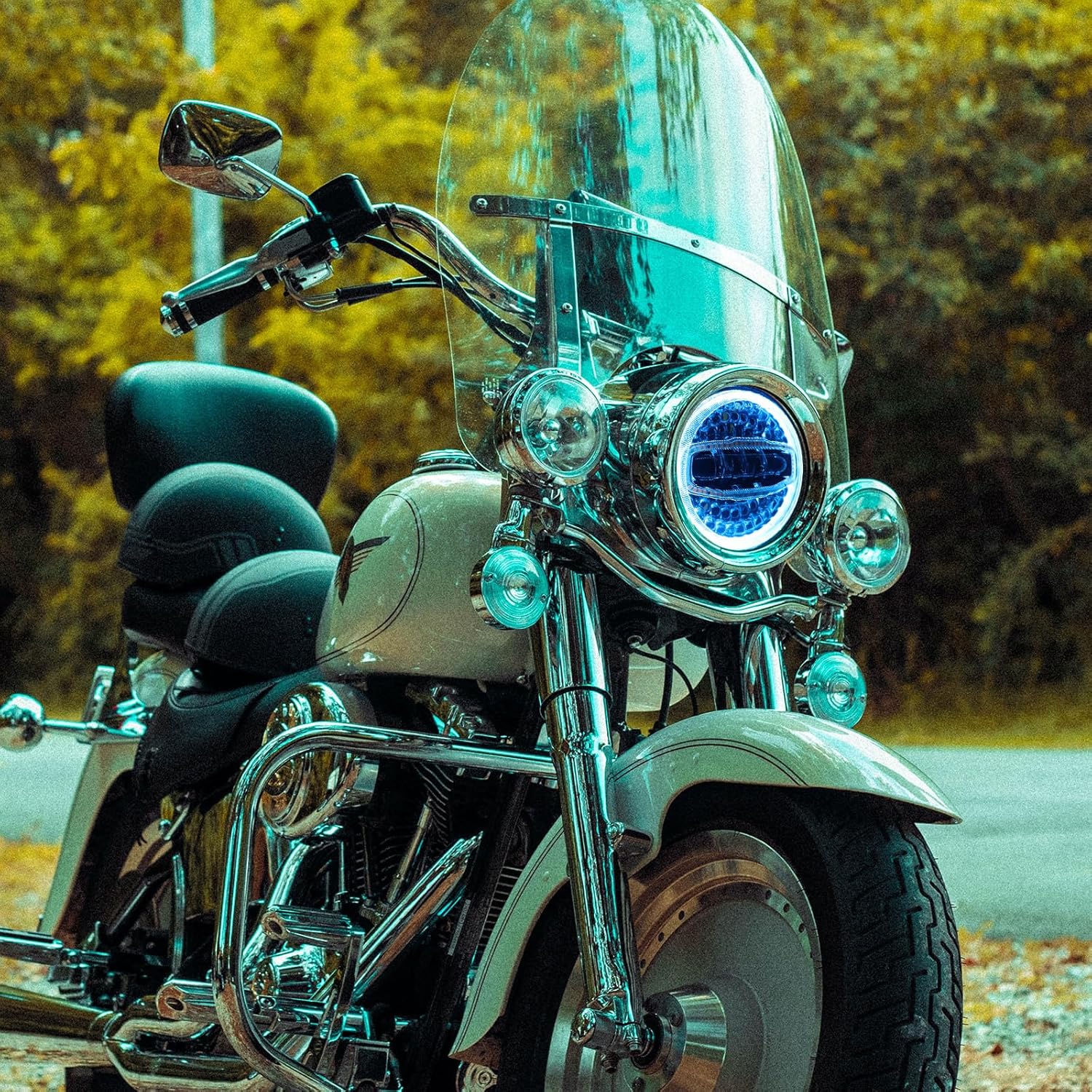 ROCCS 7" RGB LED Halo Headlight,Dot Approved 7inch Harley Headlamp,High and Low Beam with Sharp Cut-off Line fits Motorcycle Tour FLD Softail Heritage Softail Street Glide Electra