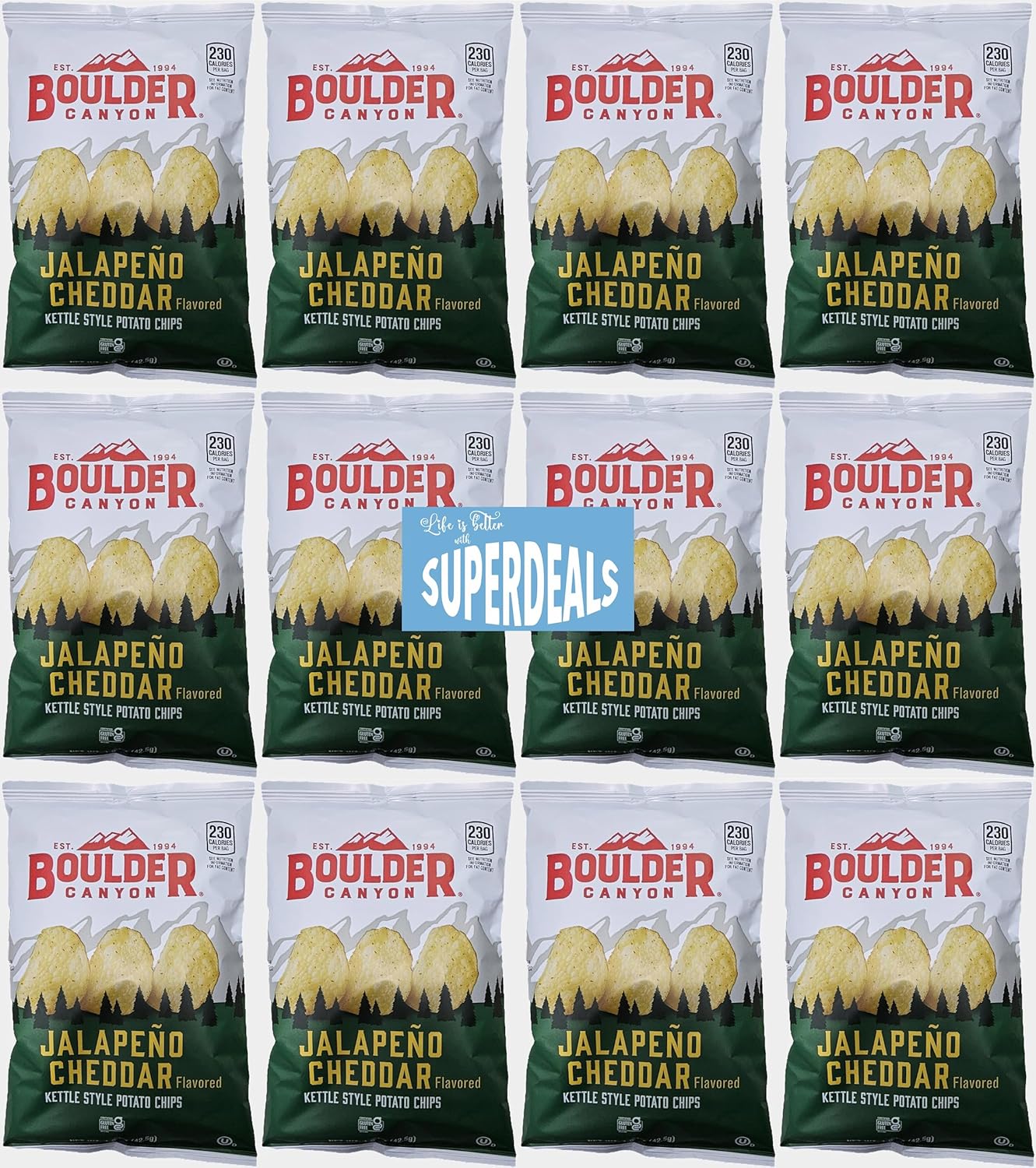 Boulder Canyon | Sea Salt & Cracked Pepper | Kettle Style Potato Chips| 1.5 Ounce | Pack of 12 Bundled by SUPERDEALS with Mystery Bonus Gift