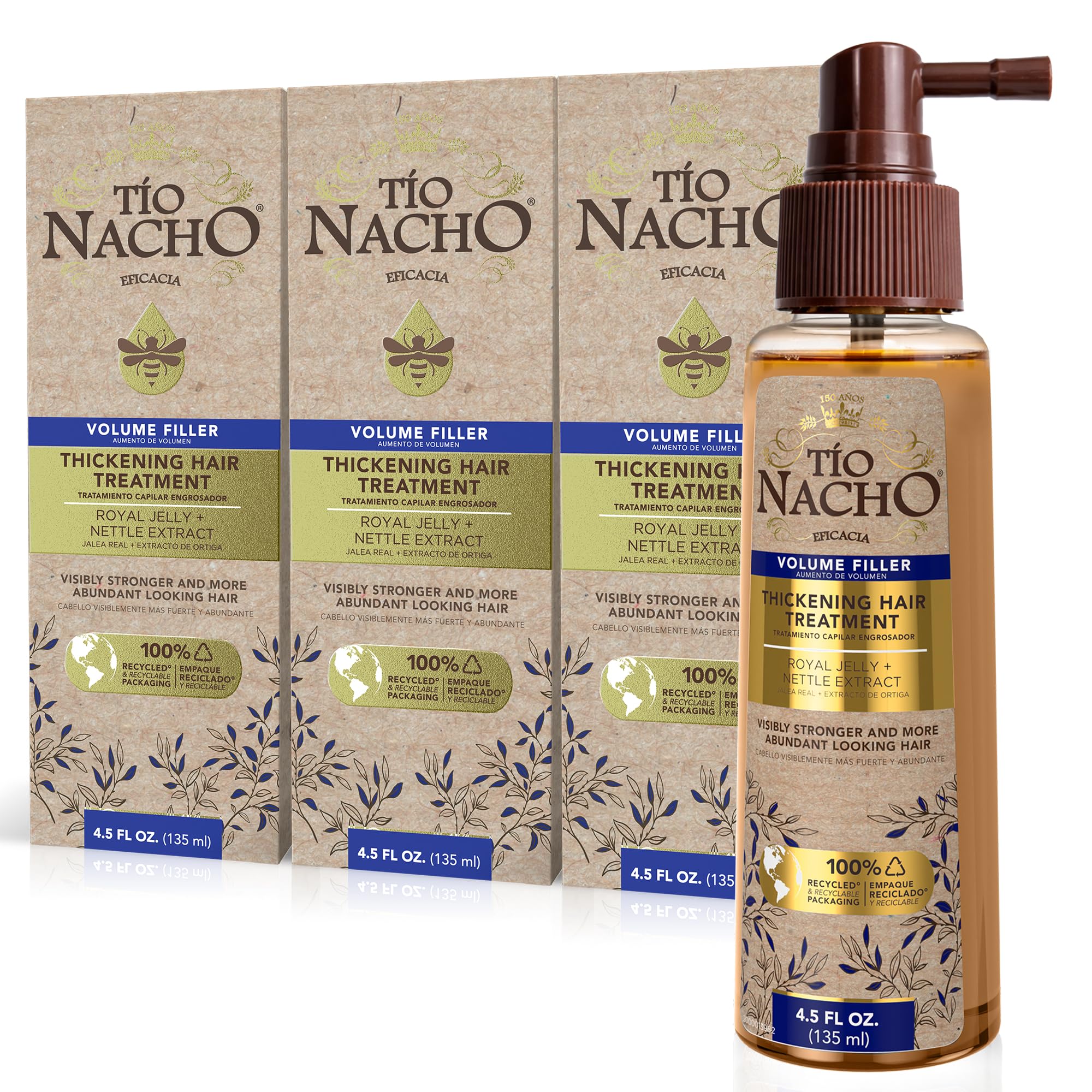 Tío Nacho Thickening Hair Treatment with Royal Jelly and Nettle Extract, Volumizing Spray for Fine or Thinning Hair, Boosts Strength, Fullness and