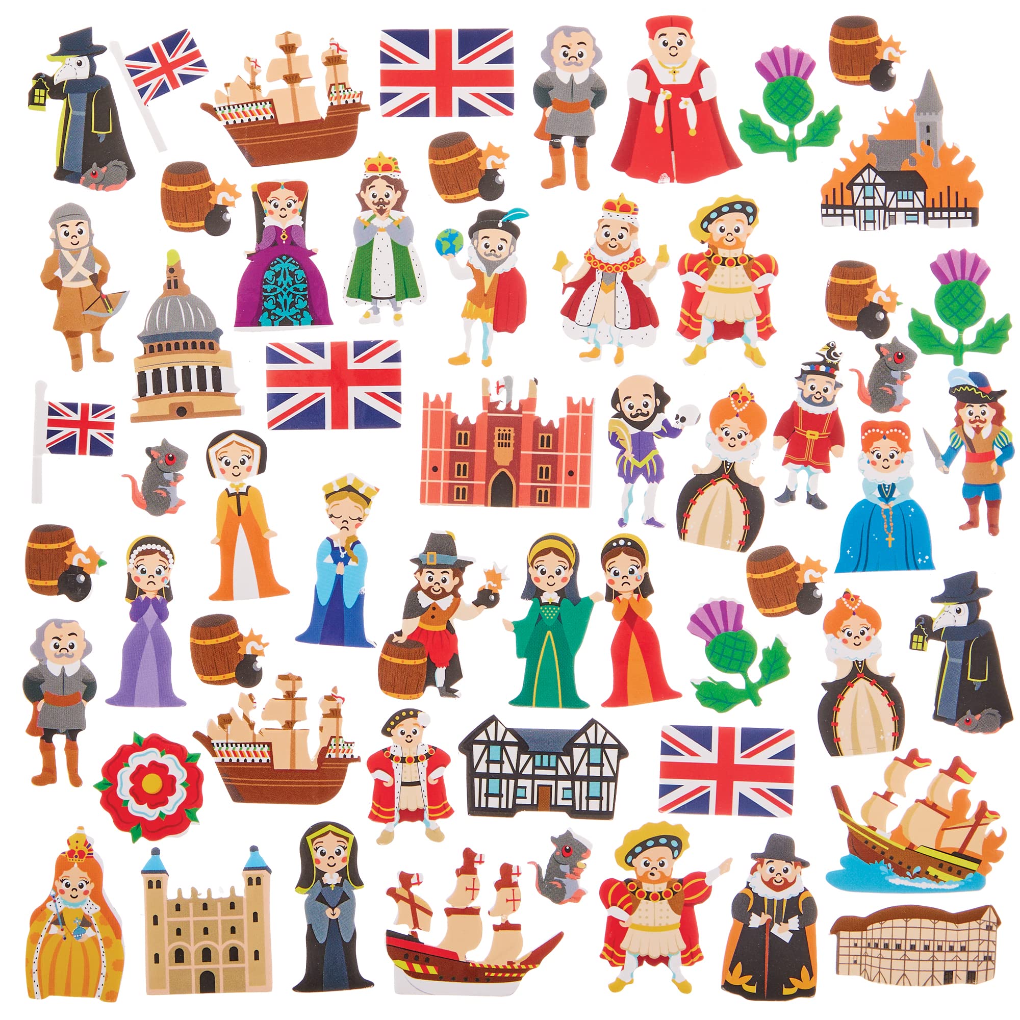 Baker Ross FX645 Tudor and Stuart Foam Stickers - Pack of 200, Stickers for Kids Arts and Crafts