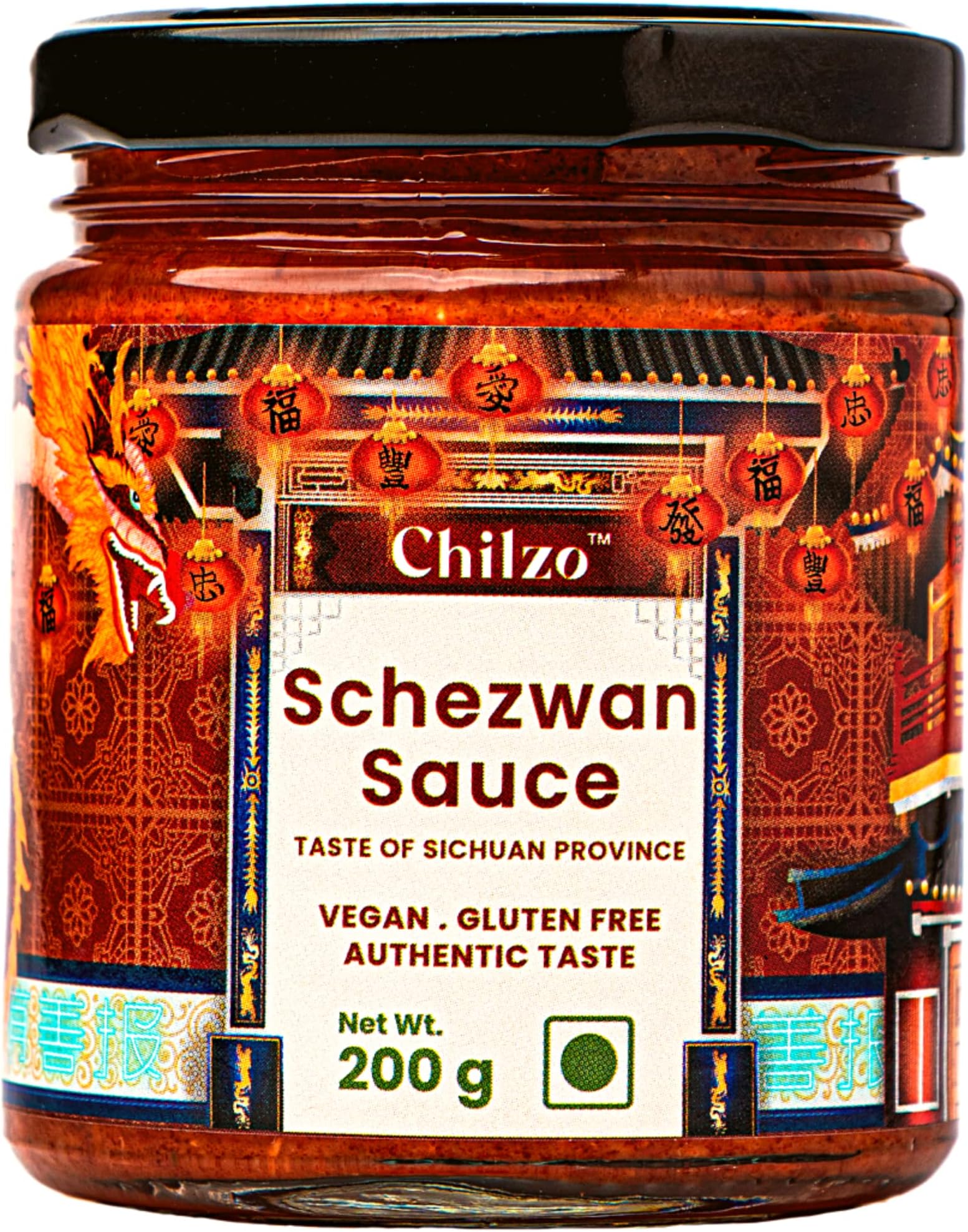 CHILZO Schezwan Sauce, 7 oz | No Added Sugar | No MSG | No Artificial Flavors or Colors | Made with Real Ingredients | Vegan & Gluten-Free