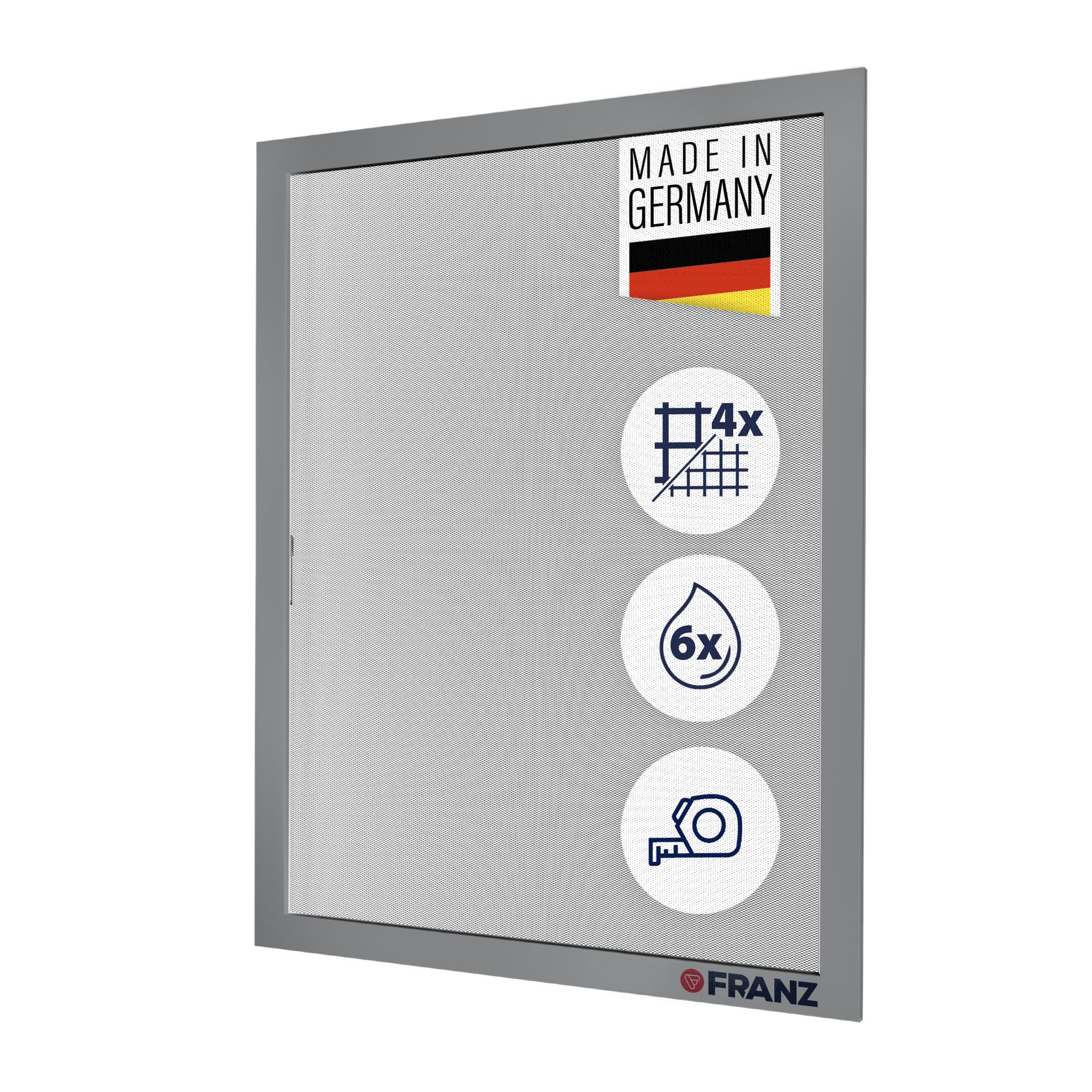 Fliegengitter nach Maß für Fenster – Insektenschutz Spannrahmen, vormontiert, ohne Bohren, maßgefertigt, Aluminium-Profile, Profiqualität, Made in Germany (Graualuminium, 25 x 25 cm)
