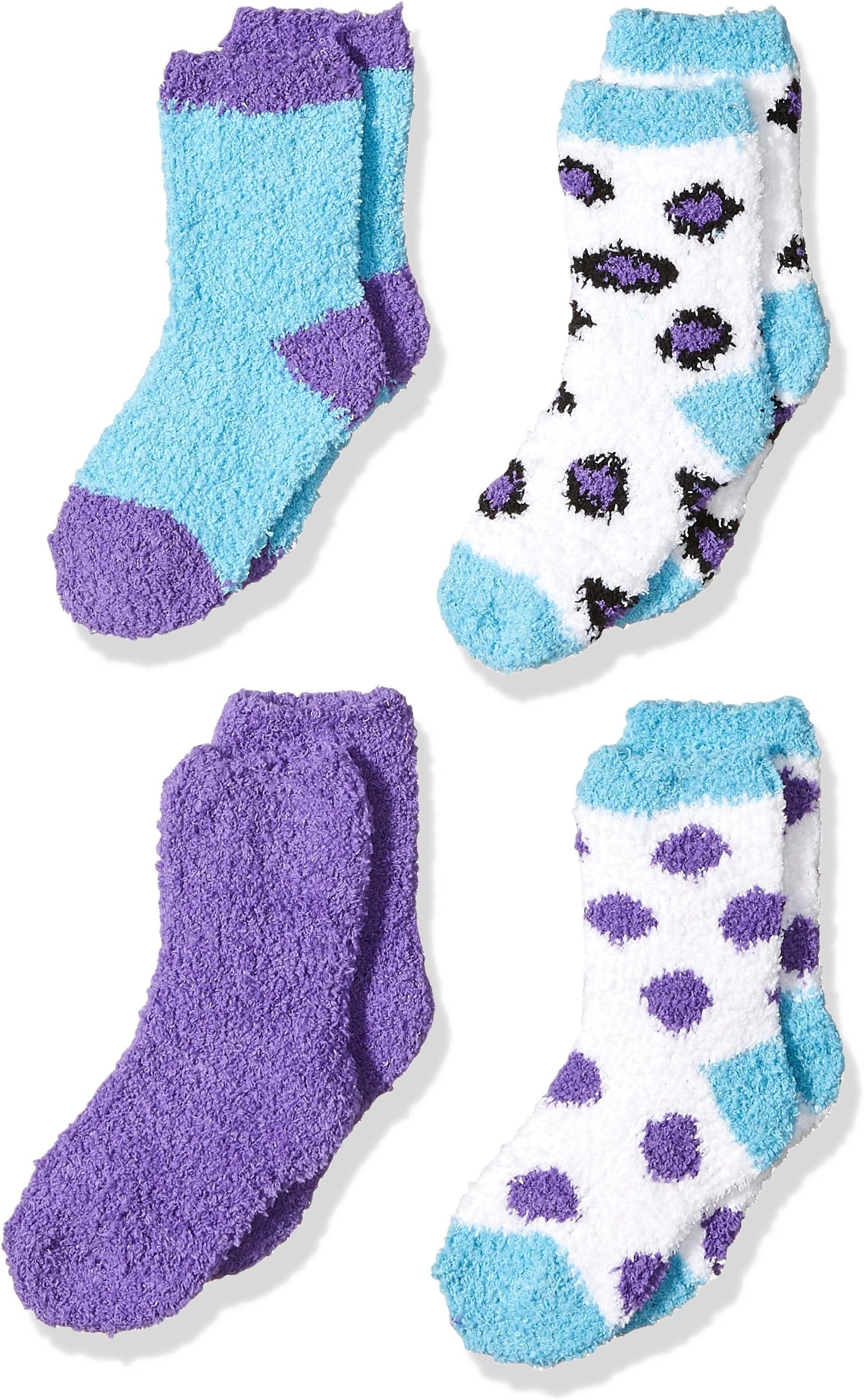 Trimfit Little Girls Microfiber Fuzzy Printed Cozy Socks (Pack of 4)