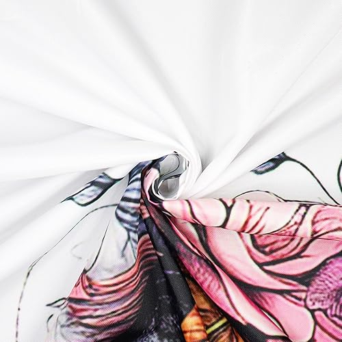 Miniatura 7 de KAIRA Cortina de ducha de flores de calavera, 72 x 72 pulgadas, tela impermeable, decoración de baño con ganchos, cortina temática de esqueleto