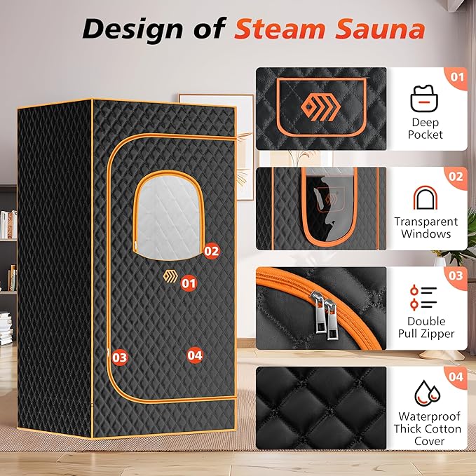Caja de Sauna Portátil con Vaporizador, Control Remoto y Silla Plegable miniatura 3