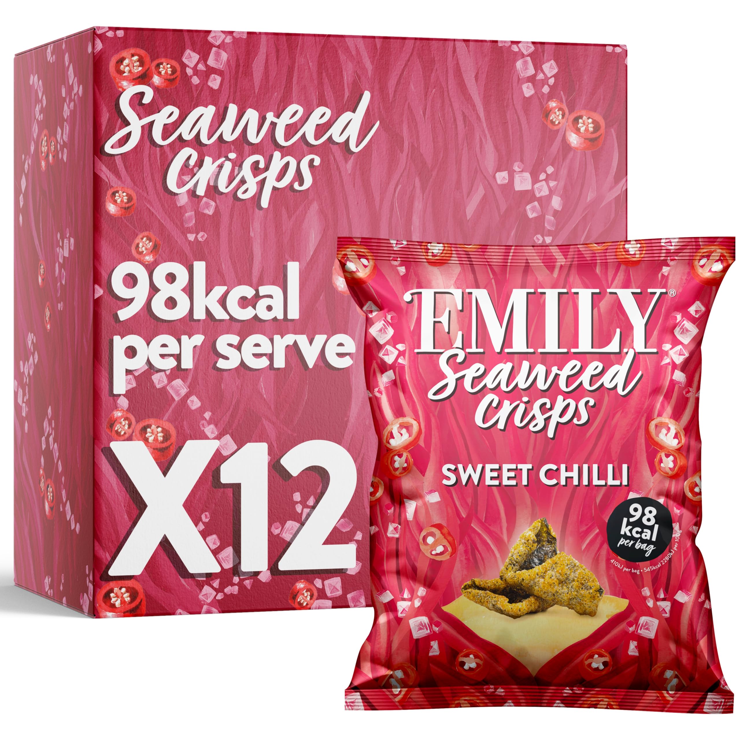 Abakus Seaweed Crisps - Sweet Chili 12 x 18g, Seaweed Snack, Nori Snack, Vegan, Gluten-Free, Healthy Snack, Source of Iodine