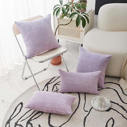 Vista 155 de Home Brilliant - Juego de 2 fundas de almohada de 24 x 24 pulgadas / 61 x 61 cm., de terciopelo de pana a rayas, cojín cuadrado decorativo, funda