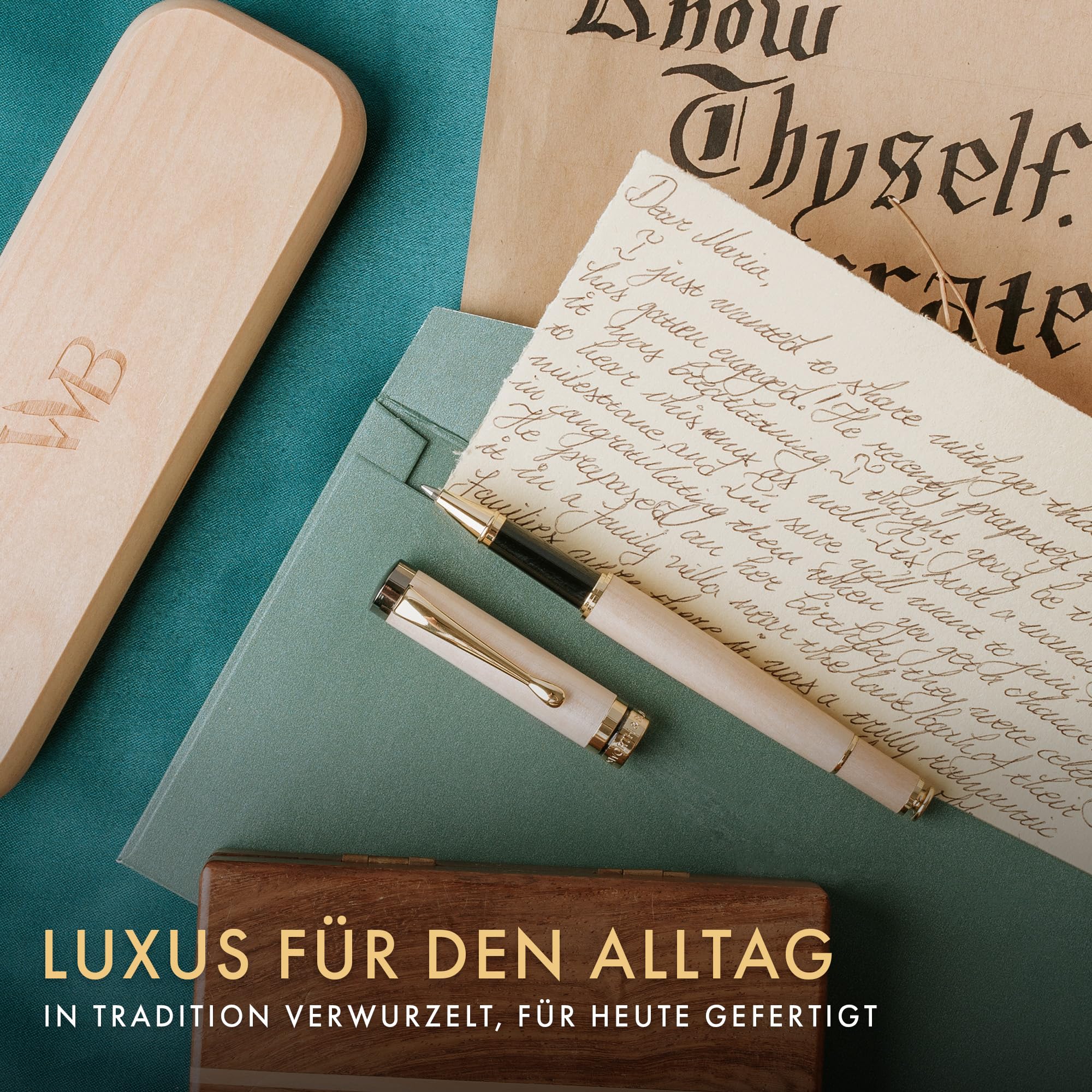 Wordsworth and Black Rollerball Pen - Atemberaubender Luxus-Stift aus Bambus Ahornholz, Goldfinish, nachfüllbar, Geschenkset für Männer & Frauen, Tinte, Bürobedarf