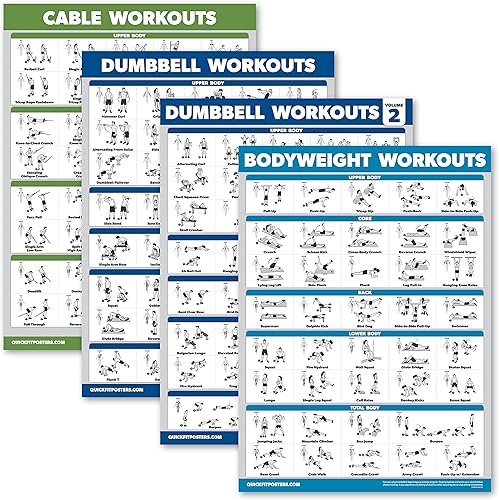 Palace Learning Paquete de 4 ejercicios de máquina de cable + entrenamientos con mancuernas vol. 1 y 2 + ejercicios de peso corporal - Juego de 4