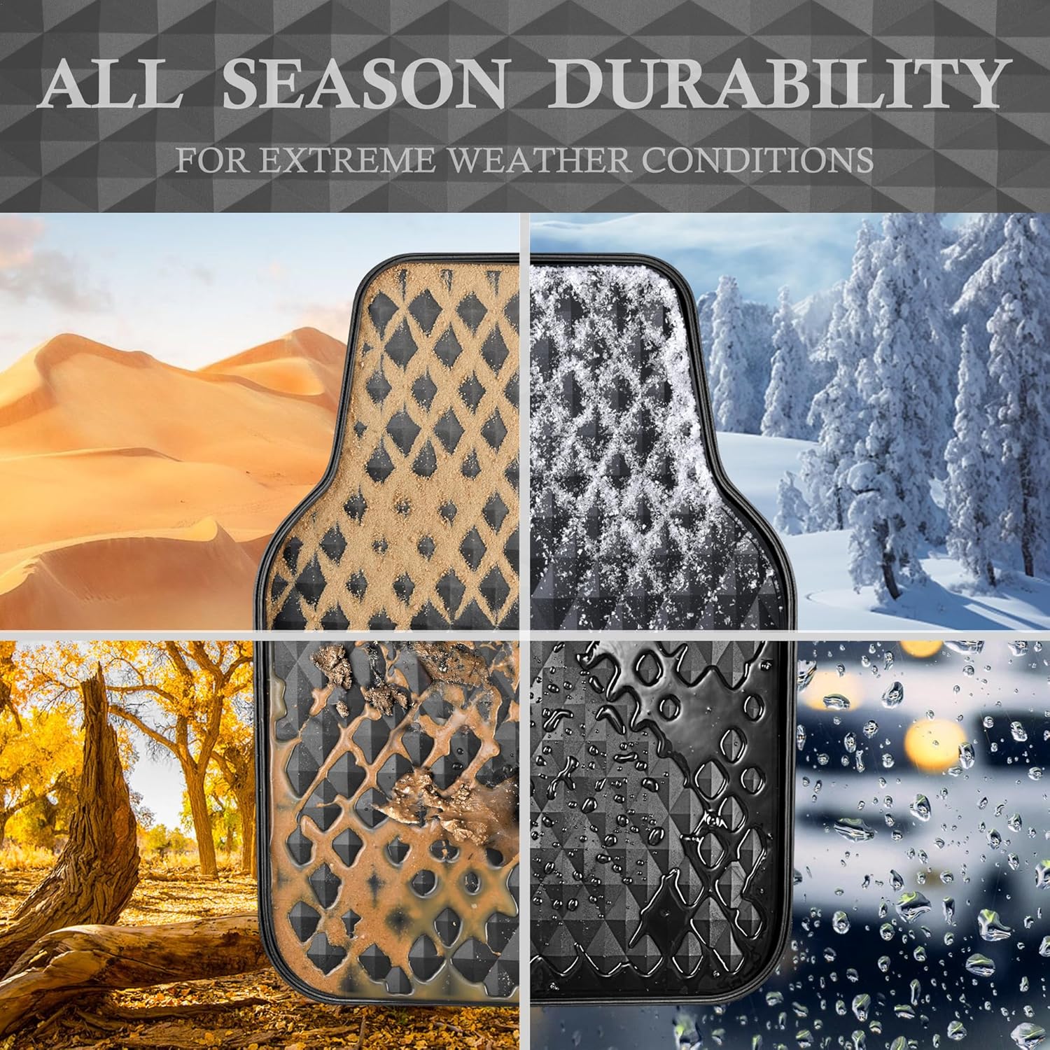 CAR PASS Deep Tray Rubber Car Mats, Heavy Duty All-Weather Floor Mat for Car, Durable Anti-Slip 3D Rhombus Waterproof Car Floor Mats, Universal L~S Fit for Truck SUV Vehicle Automotive, 4 Pieces Black - Image 5