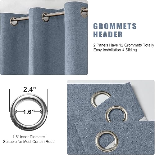 Miniatura 4 de OVZME Cortinas opacas totales de 63 pulgadas de largo, 2 paneles texturizados para oscurecer toda la habitación, aspecto de lino sintético, paneles
