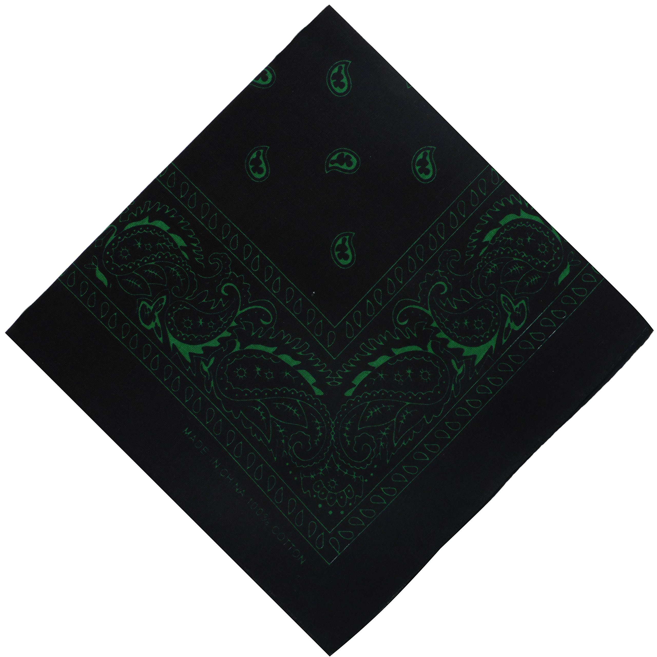 Mens Ladies Classic Paisley Bandana/Bandanna Head Scarf/Bikers Urban Wear - Black/Green