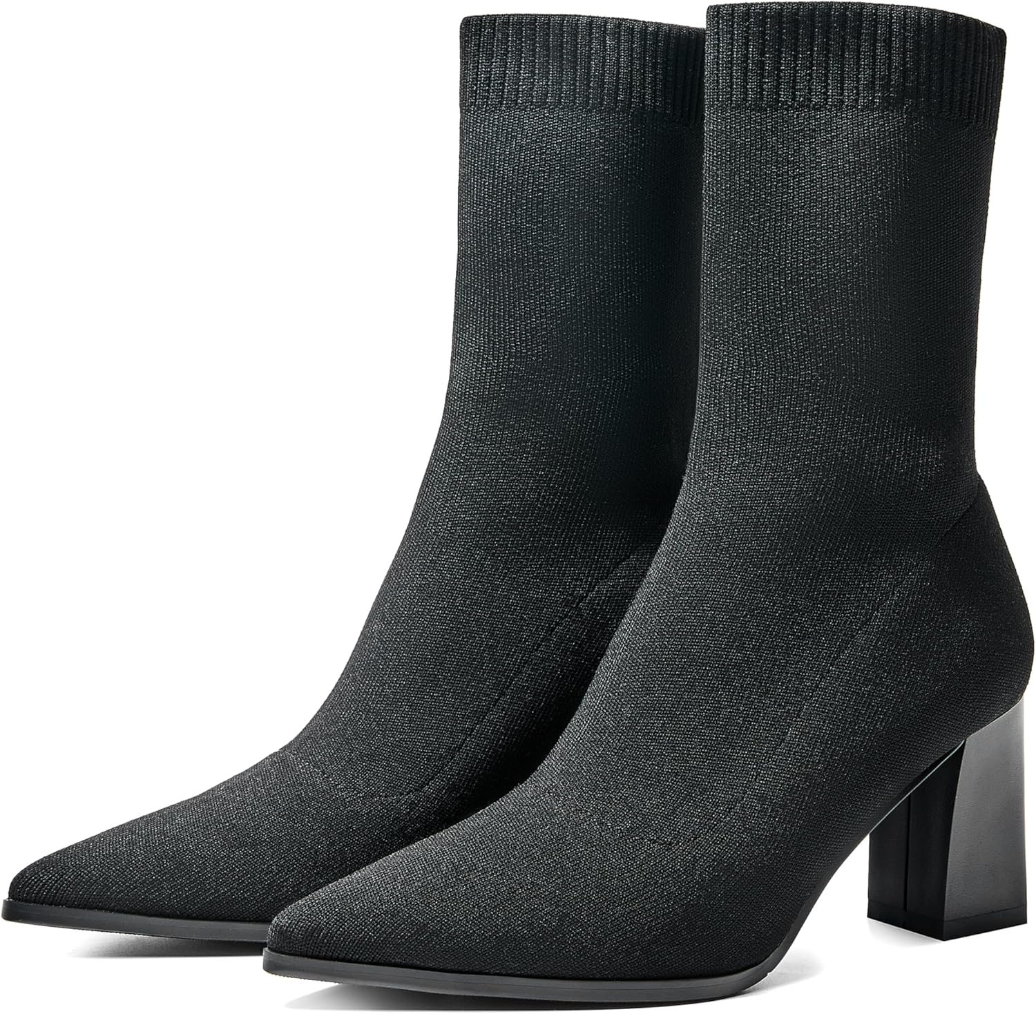 ErikenUrben Women Pointed Toe Stretch Sock Booties Block Heel Knit Boots