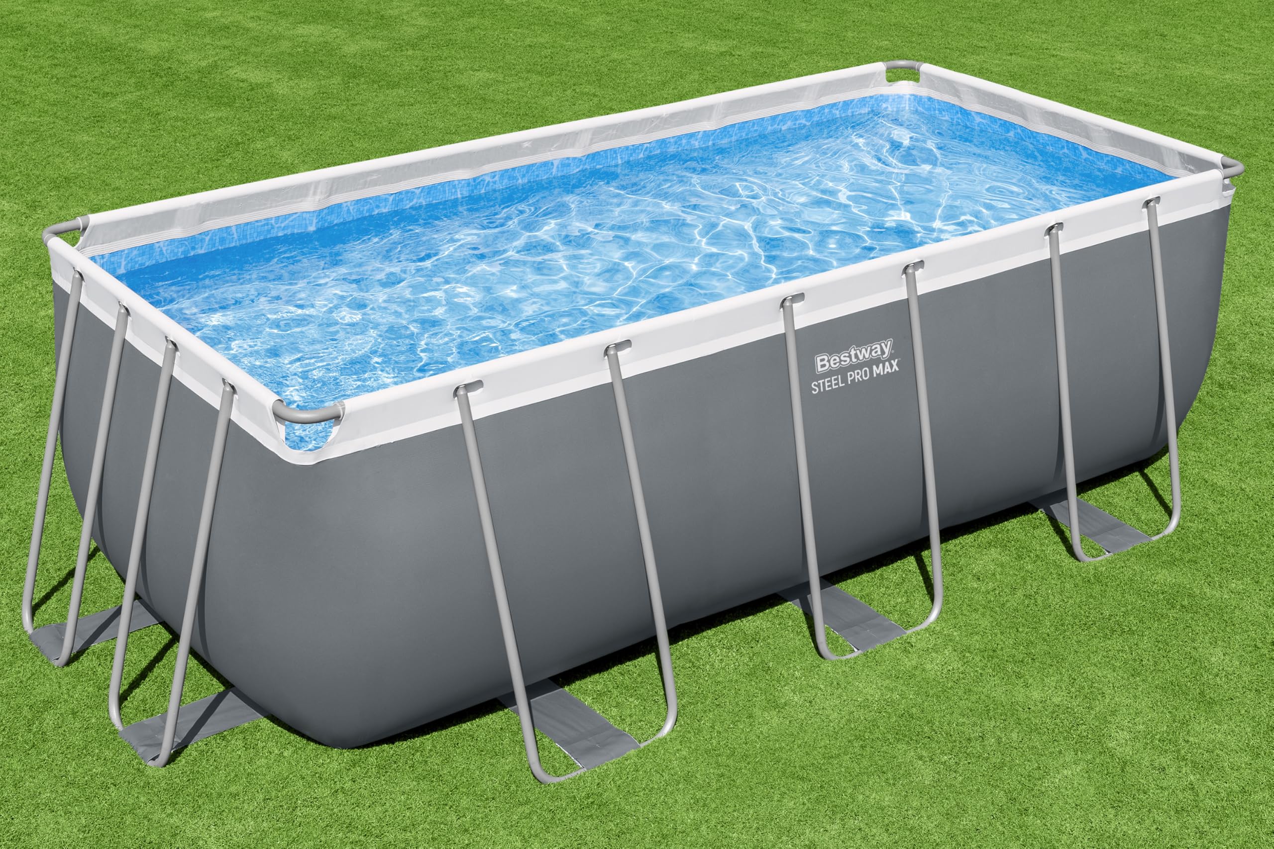 Bestway Power Steel Frame Pool Set mit Filterpumpe 412 x 201 x 122 cm, grau, eckig