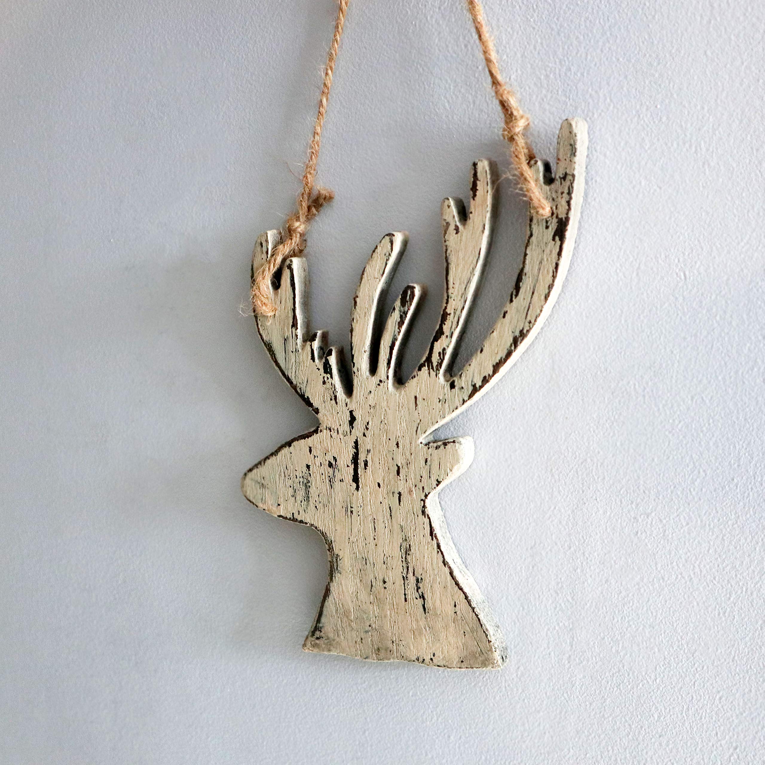 SHATCHI 26cm Christmas Wooden Hanging Cream Side Face Deer Wall Decoration Xmas Home Office Holiday Decorative Centrepiece 17 x 26H CM