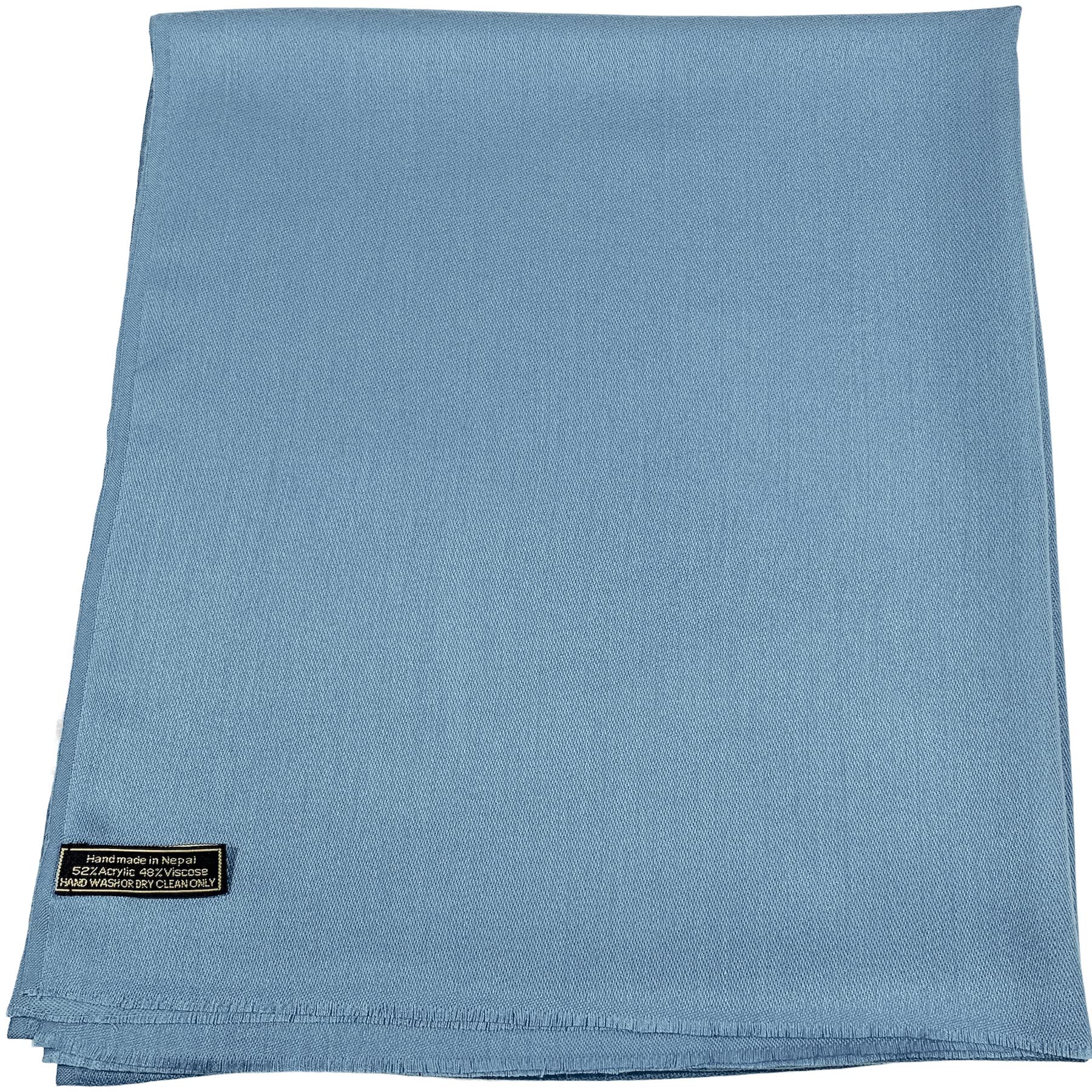 CJ Apparel Denim Blue Fringe Solid Colour Nepalese Shawl Seconds Scarf Pashmina