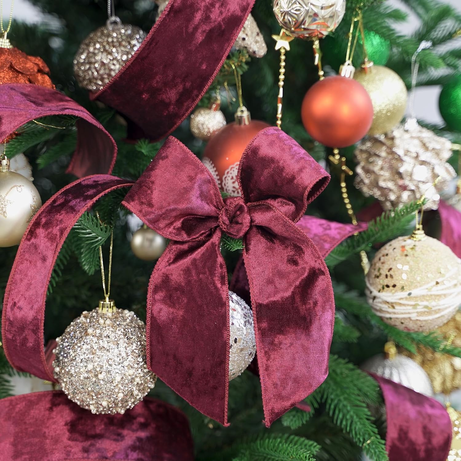 HUIHUANG Burgundy Velvet Ribbon Wired 2-1/2 inch, Christmas Velvet Ribbon for X-mas Tree, Large Bows, Wreaths, Gift Wrapping, Garland, Home Decor, Crafts-Continuous 10 Yards/Roll