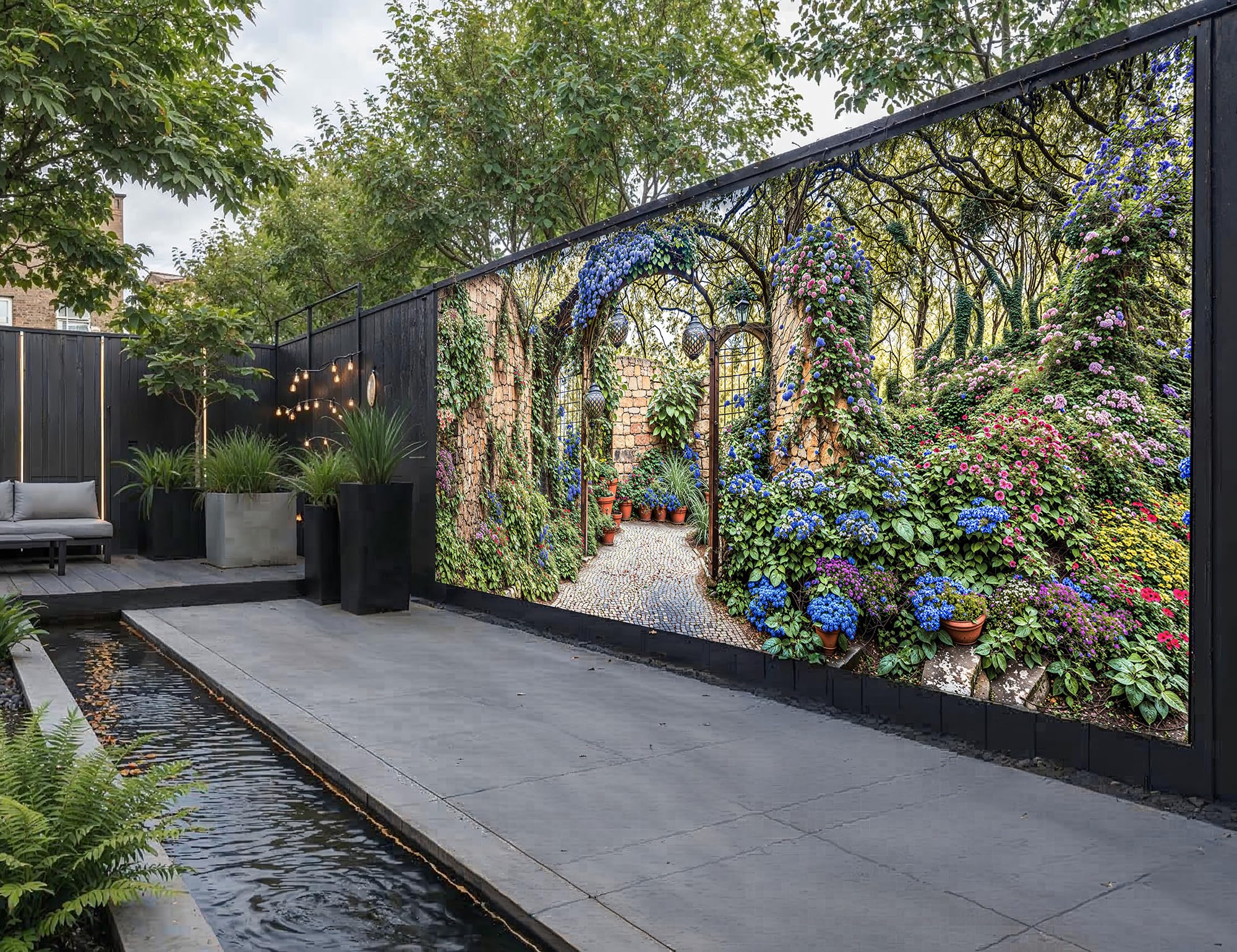 Ultra HD Mediterranean Garden Mural Curtain, Outdoor Waterproof Fence Cover, Large 3D Tapestry Banner, Privacy Screen, Realistic 3D Print, photograhpic backdrop, display Wall Art (W400cm x H180cm)