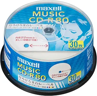 maxell 音楽用 CD-R 80分 インクジェットプリンタ対応ホワイト(ワイド印刷) 30枚 スピンドルケース入り CDRA80WP.30SP