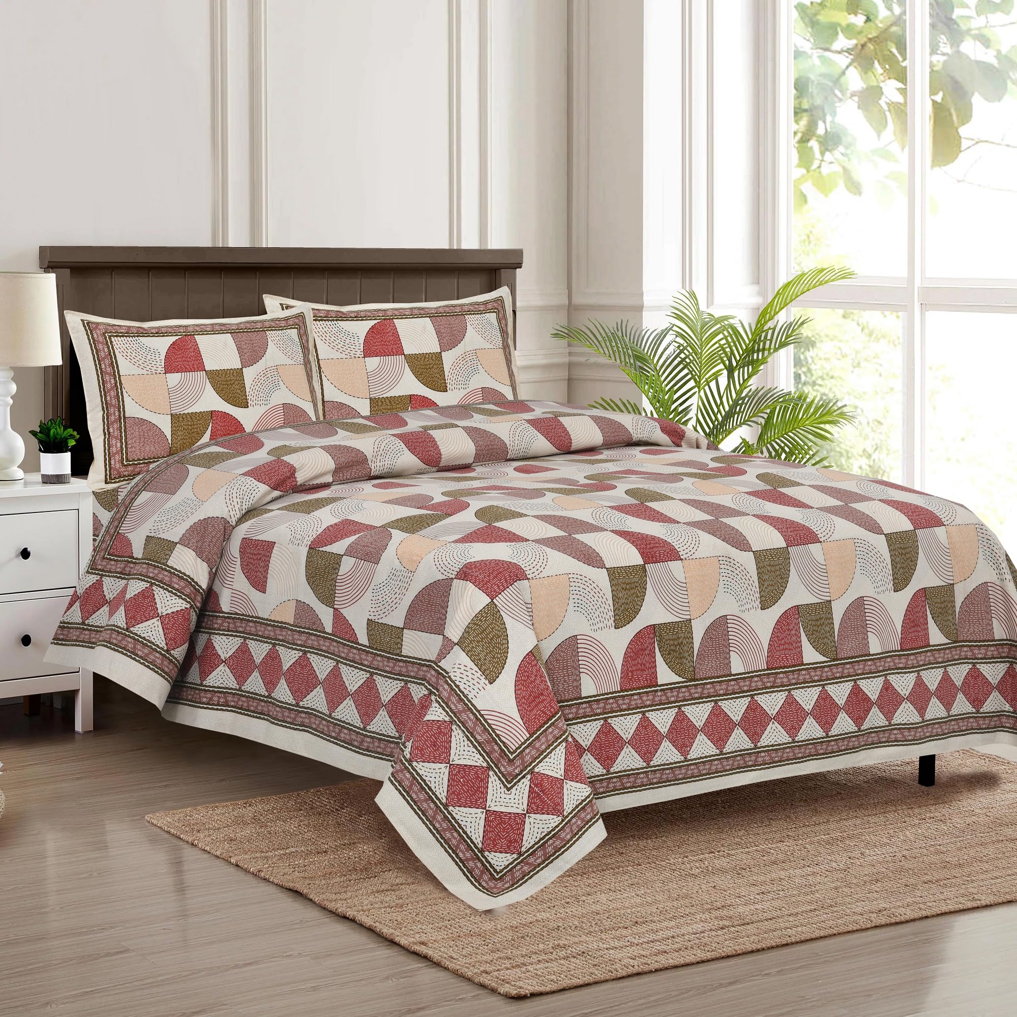 Jaipuri Block Print King Size Cotton Bedsheet Set -19