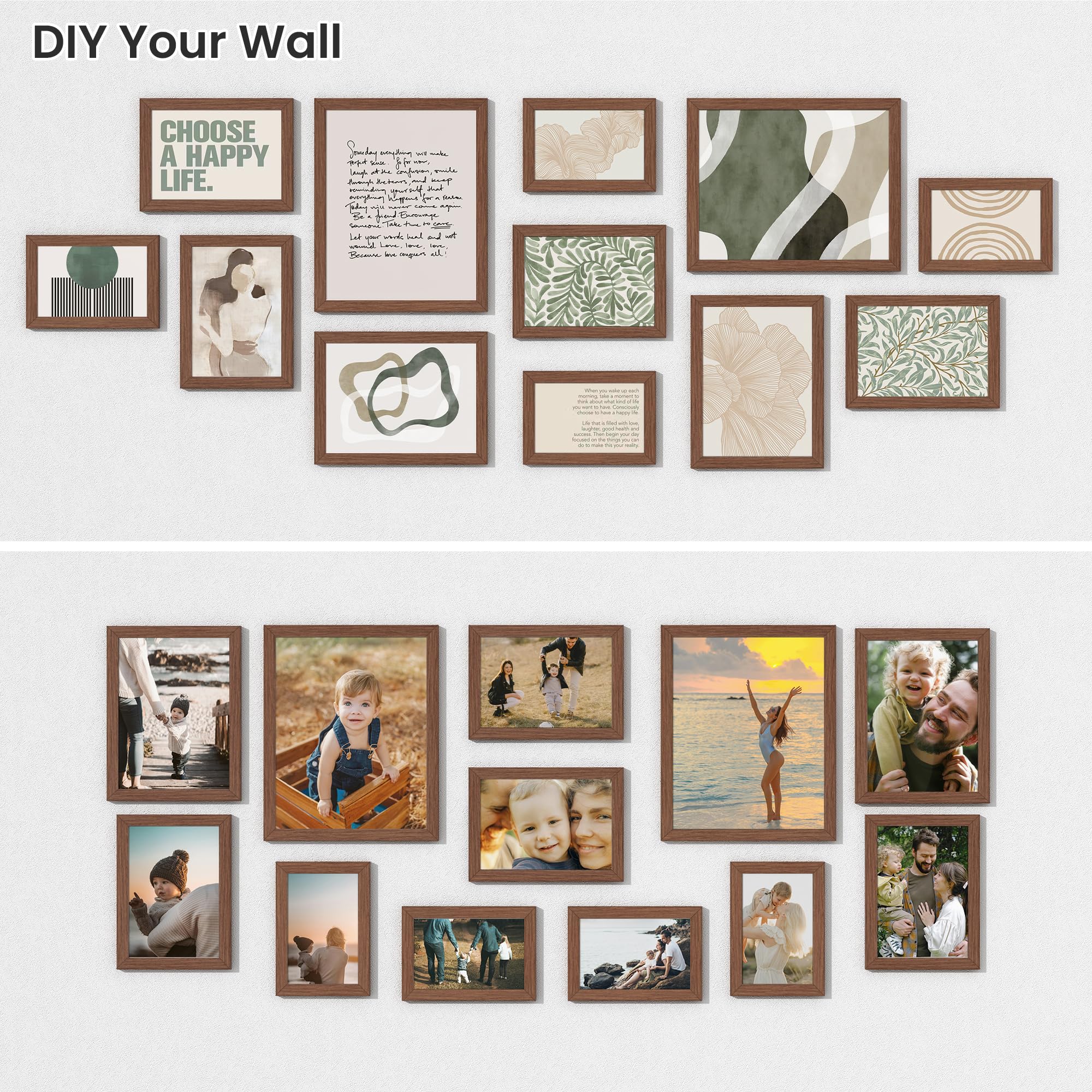 Heimlove Walnut Wood Grain Collage Picture Frames Set of 12,Two