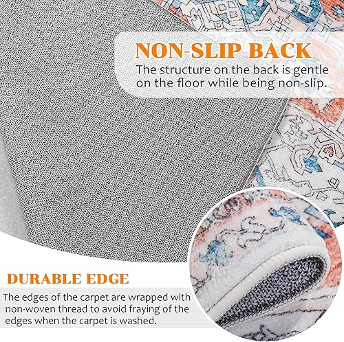 Miniatura 4 de Alfombra bohemia lavable de 8 x 10 pies, antideslizante, para sala de estar, dormitorio, cocina, color mandarinamulticolor, fácil de limpiar,
