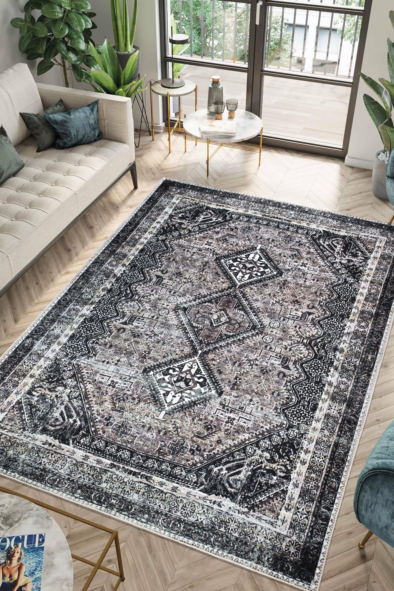 Keen Home Design 5x7 Rug - Machine Washable Area Rug with Non-Slip Backing, Ideal for Living Room, Dining Room, Bedroom - Vintage, Easy Clean, Durable