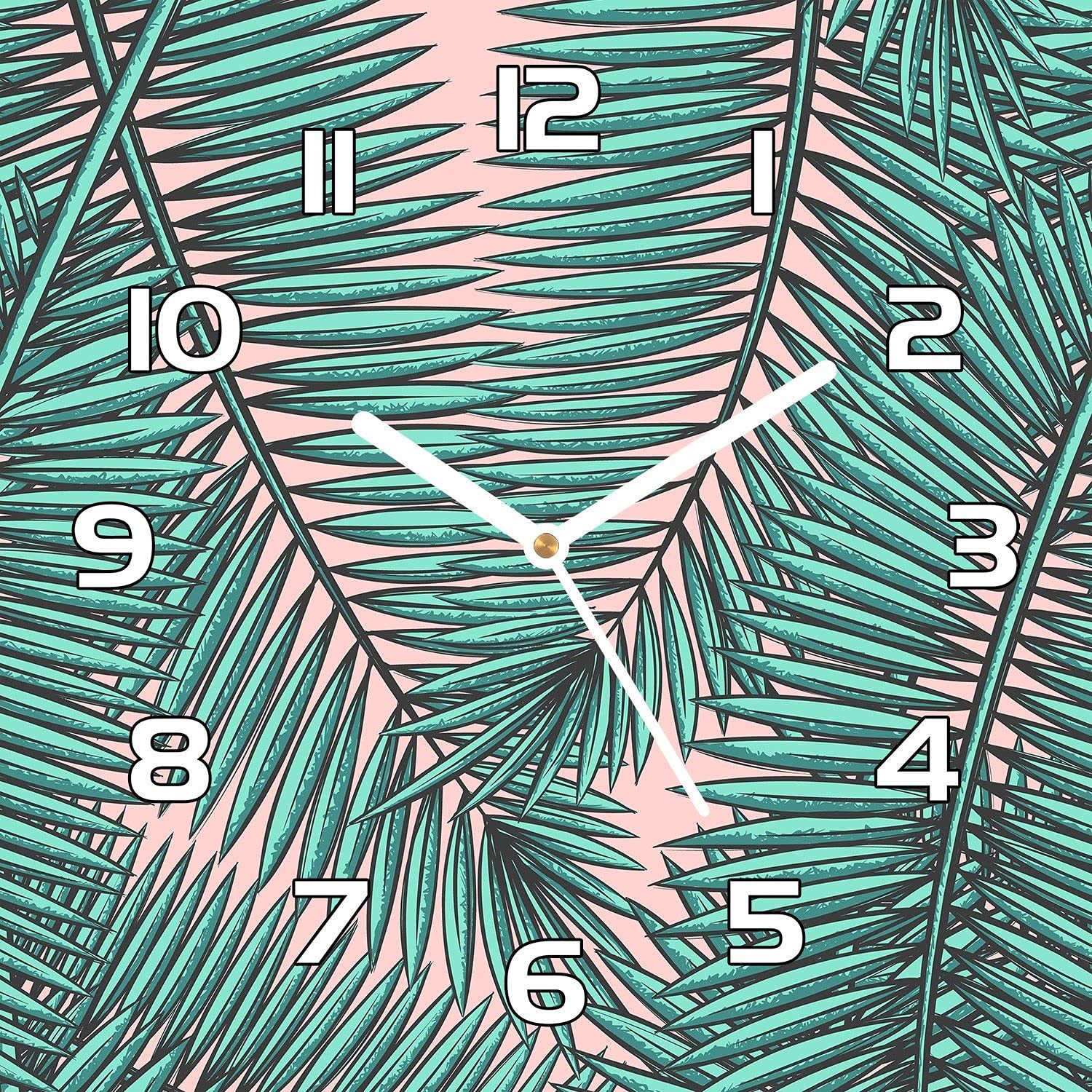 Horloge en verre aiguilles blanches 30x30 cm cuisine salon feuille