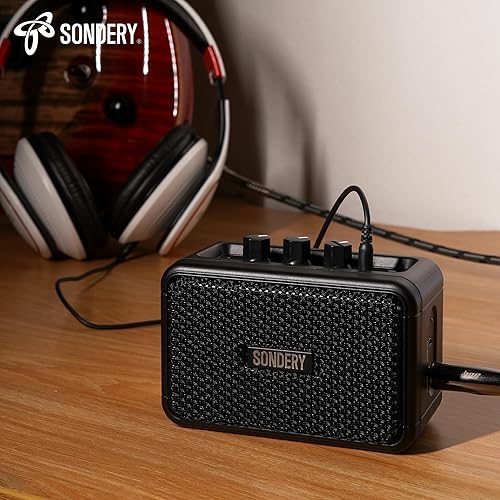 Miniatura 4 de Sondery Mini amplificador de guitarra para guitarras eléctricas 5W dos altavoces recargable portátil Pratice pequeño amplificador con efectos de