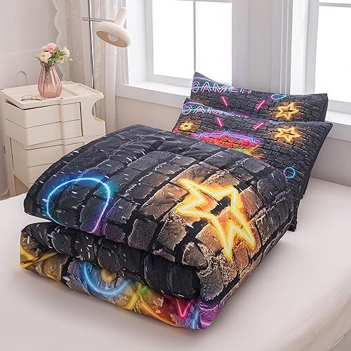 Miniatura 4 de NINENINE Juego de edredón negro tamaño Queen para niños y adolescentes, juegos de ropa de cama de juegos para niños, juego de ropa de cama negro con