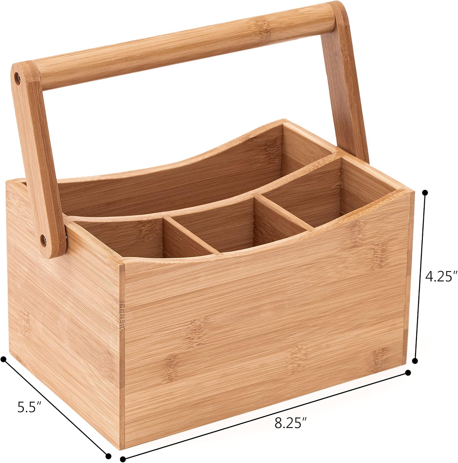 Natural Bamboo Rectangular Utensil Holder with Handle