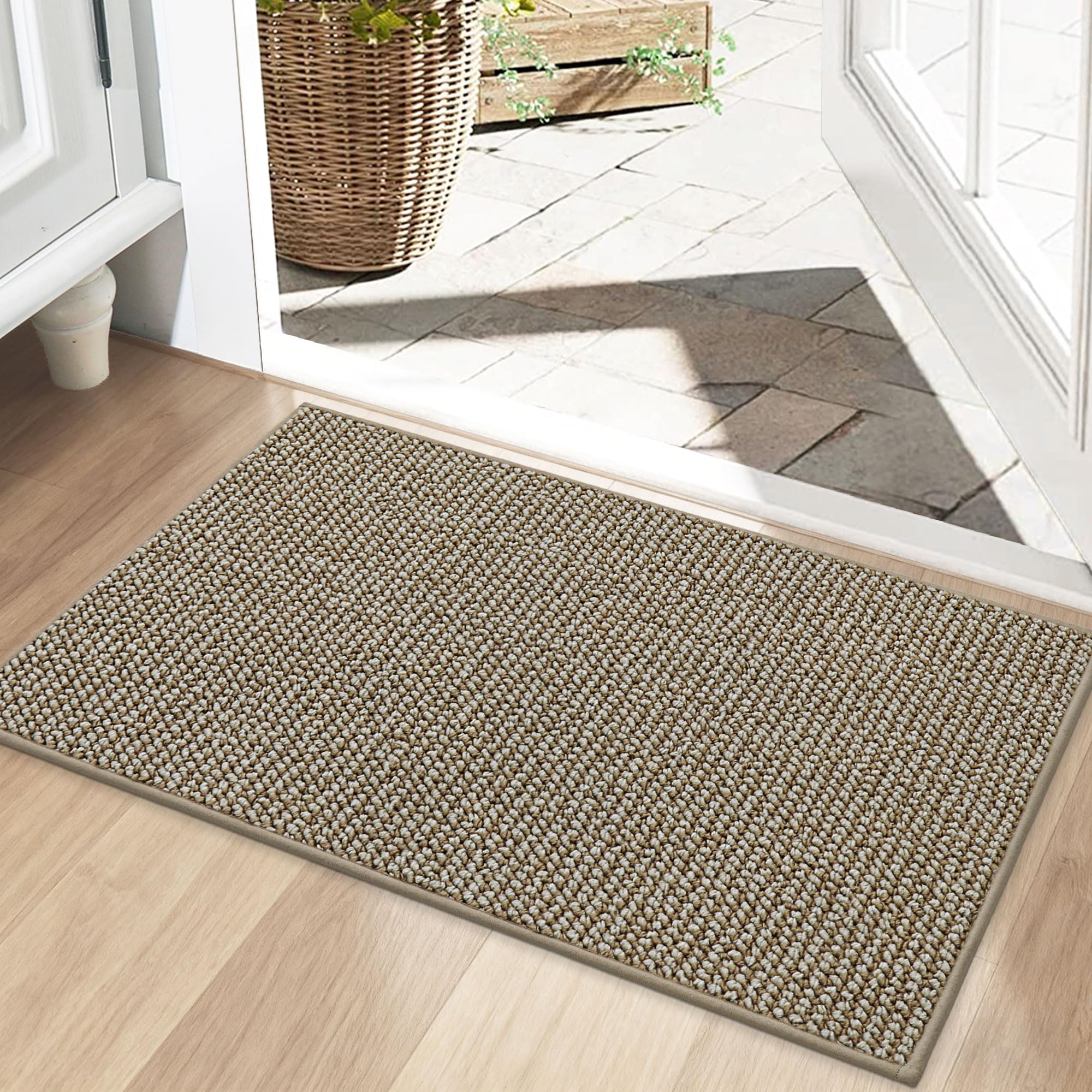 BEQHAUSE Dirt Trapper Door Mat 20" x 32", Non-Slip Washable, Light Beige
