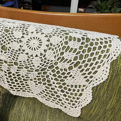 Miniatura 3 de Hsvanyr Mantel rectangular de algodón de ganchillo beige para dormitorio, 15 x 55 pulgadas, estilo rústico de granja, decoración de comedor y