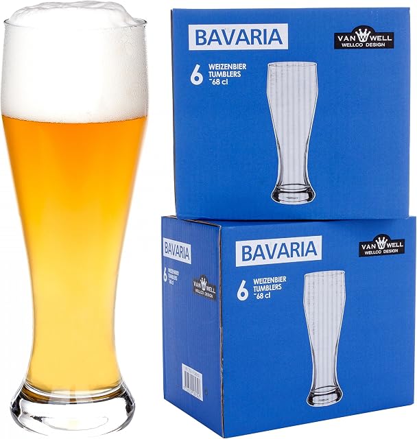 Van Well Bavaria zestaw 12 szklanek do piwa pszenicznego, przezroczyste, kalibrowane pod kątem 0,5 l, szklanka do piwa pszenicznego, szklanka do białego piwa, gastronomiczna, hotelowa restauracja i