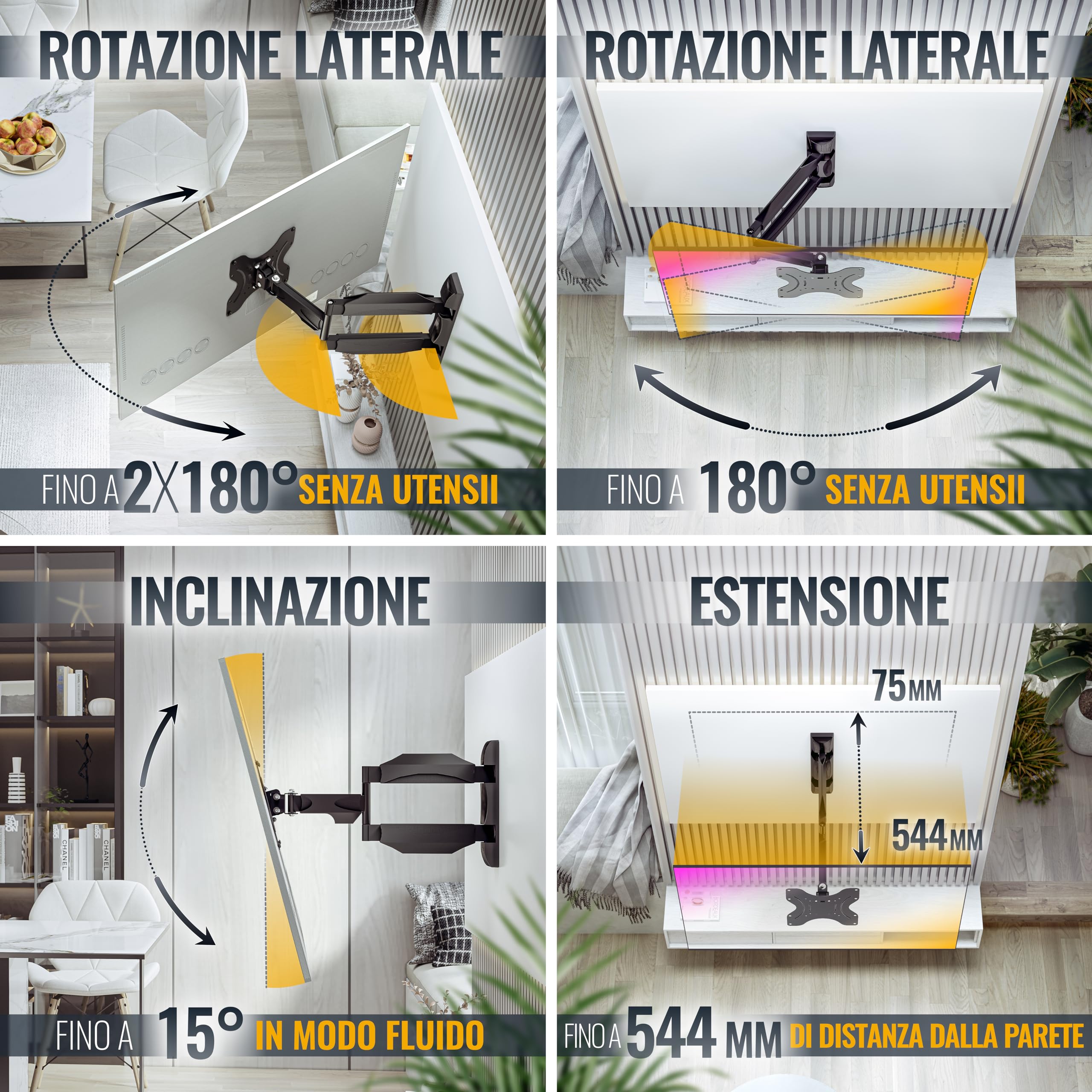RICOO S0822 Supporto TV da parete Staffa TV 32-55 pollici per 32 43 50 55 pollici girevole inclinabile fino a 60 kg max VESA 200x200