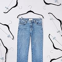 Vista 3 de Yaxa Basics Perchas antideslizantes de terciopelo para ropa con clips, gancho giratorio de 360 grados, organiza pantalones y faldas, negro/plata