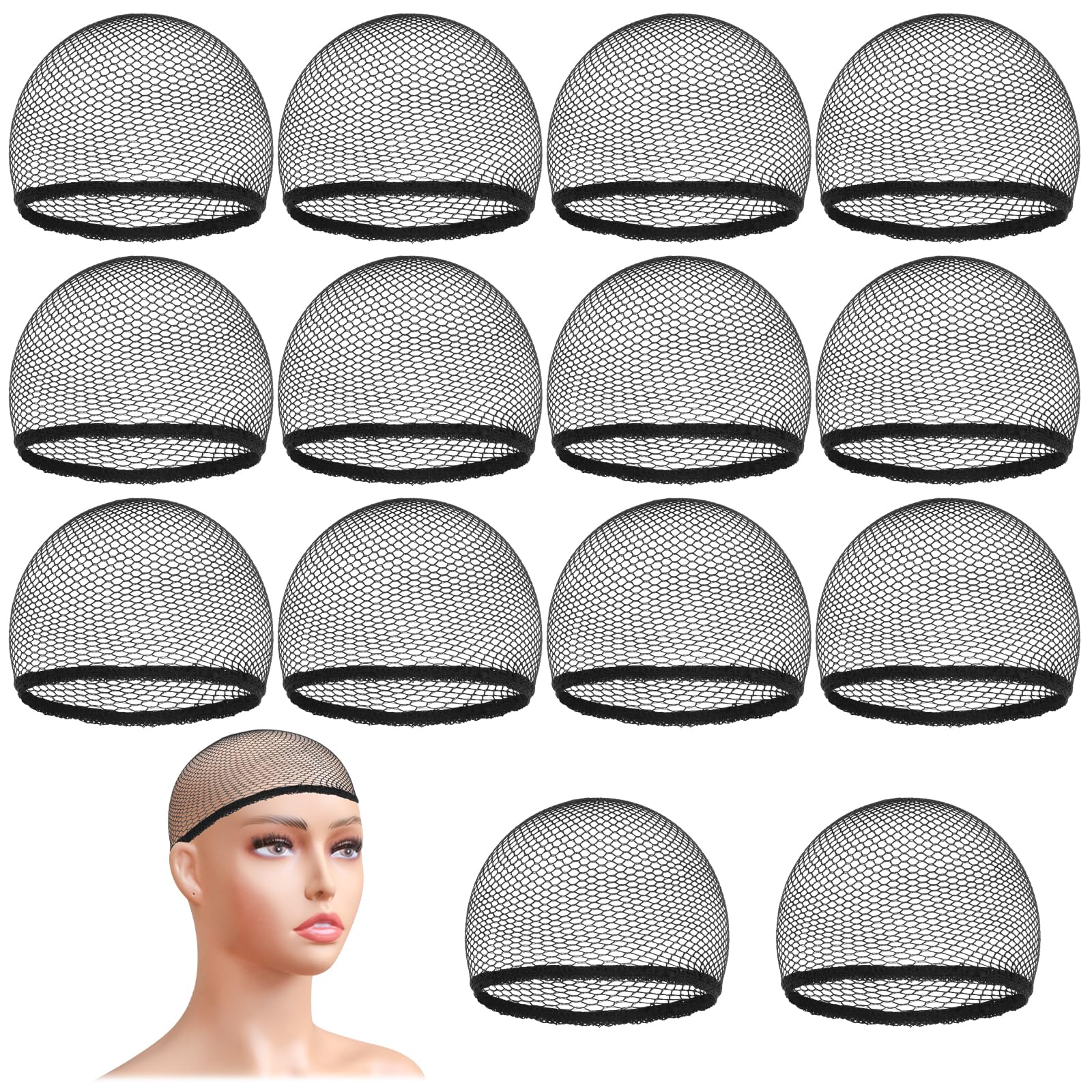 14 Pcs Wig Caps Mesh Wig Cap Crochet Wig Cap Net Black Hair Net for Wig Open End Stretchable Weaving Hair Nets Fishnet Mesh Wig Caps Net for Women Men Sleeping Hairnet Cosplay Wig Installation Kit
