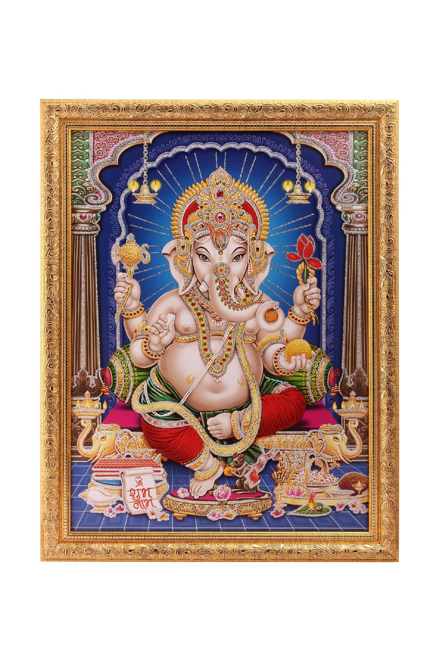 Cadre de Ganeshji en zari argenté | Apportez bénédiction et harmonie dans votre foyer