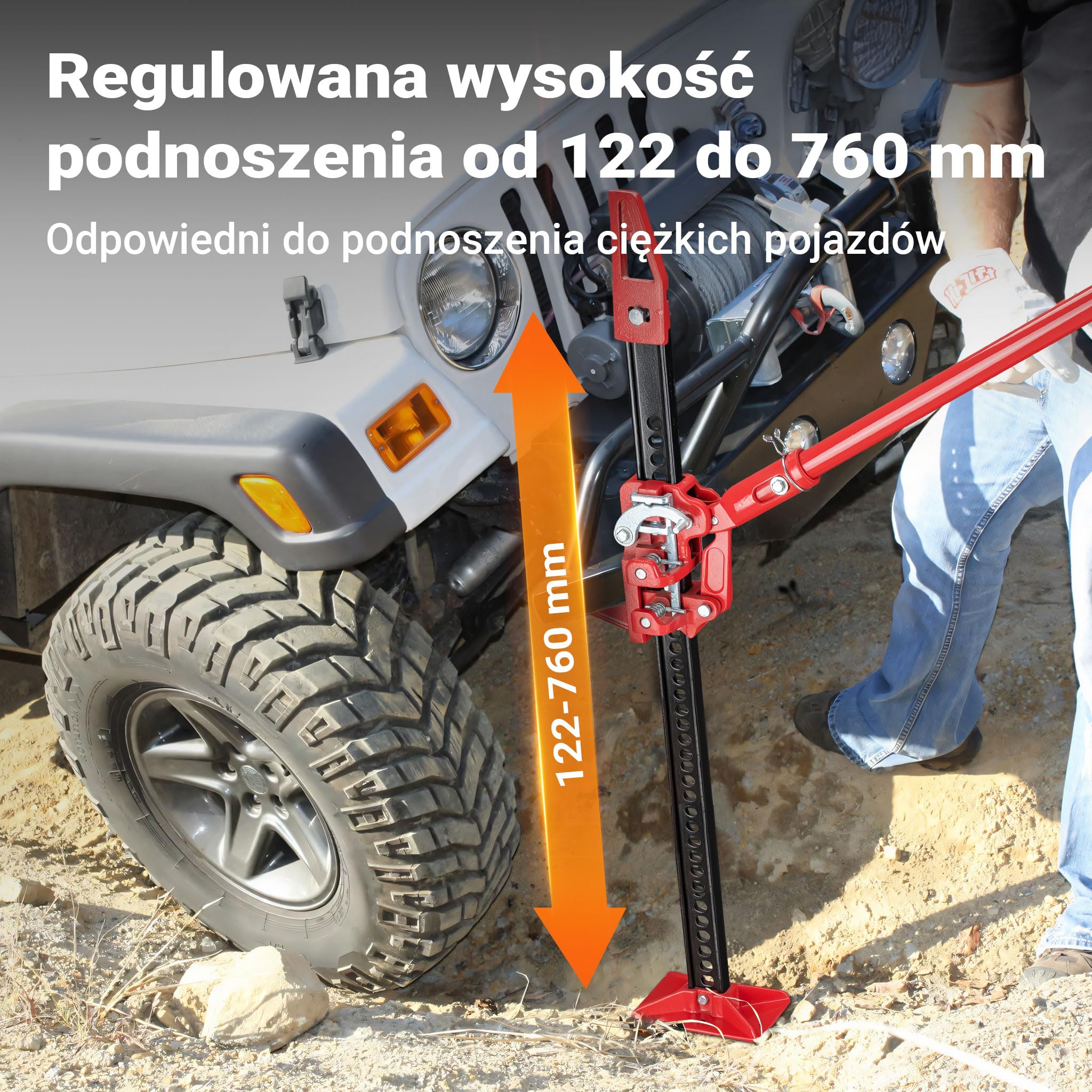 Wiltec Podnośnik farmerski 36" do 3000 kg udżwigu i maks. 76 cm wysokości podnoszenia, podnośnik terenowy do samochodów