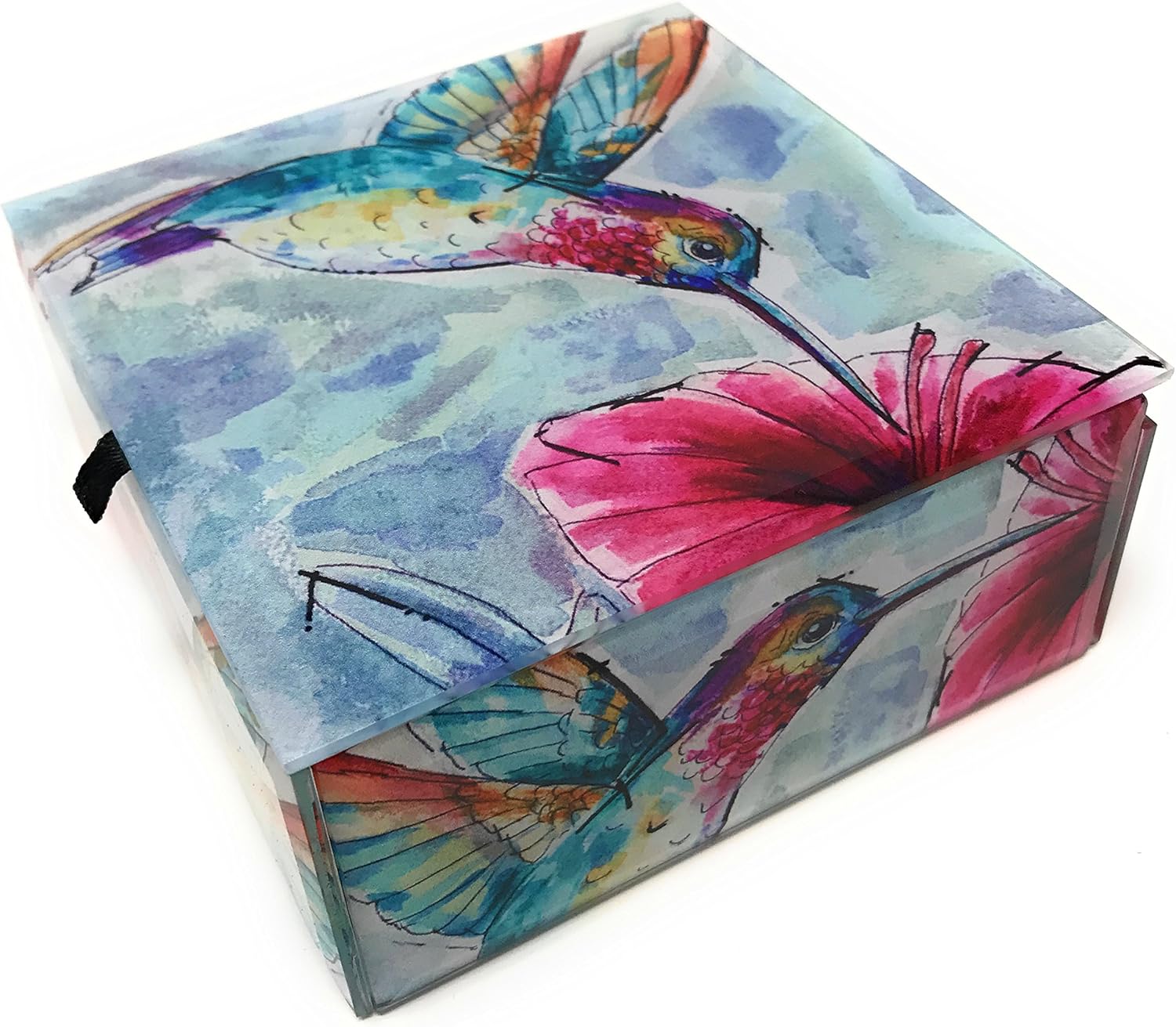 Glass Keepsake Jewelry Box (Watercolor Hummingbird I)