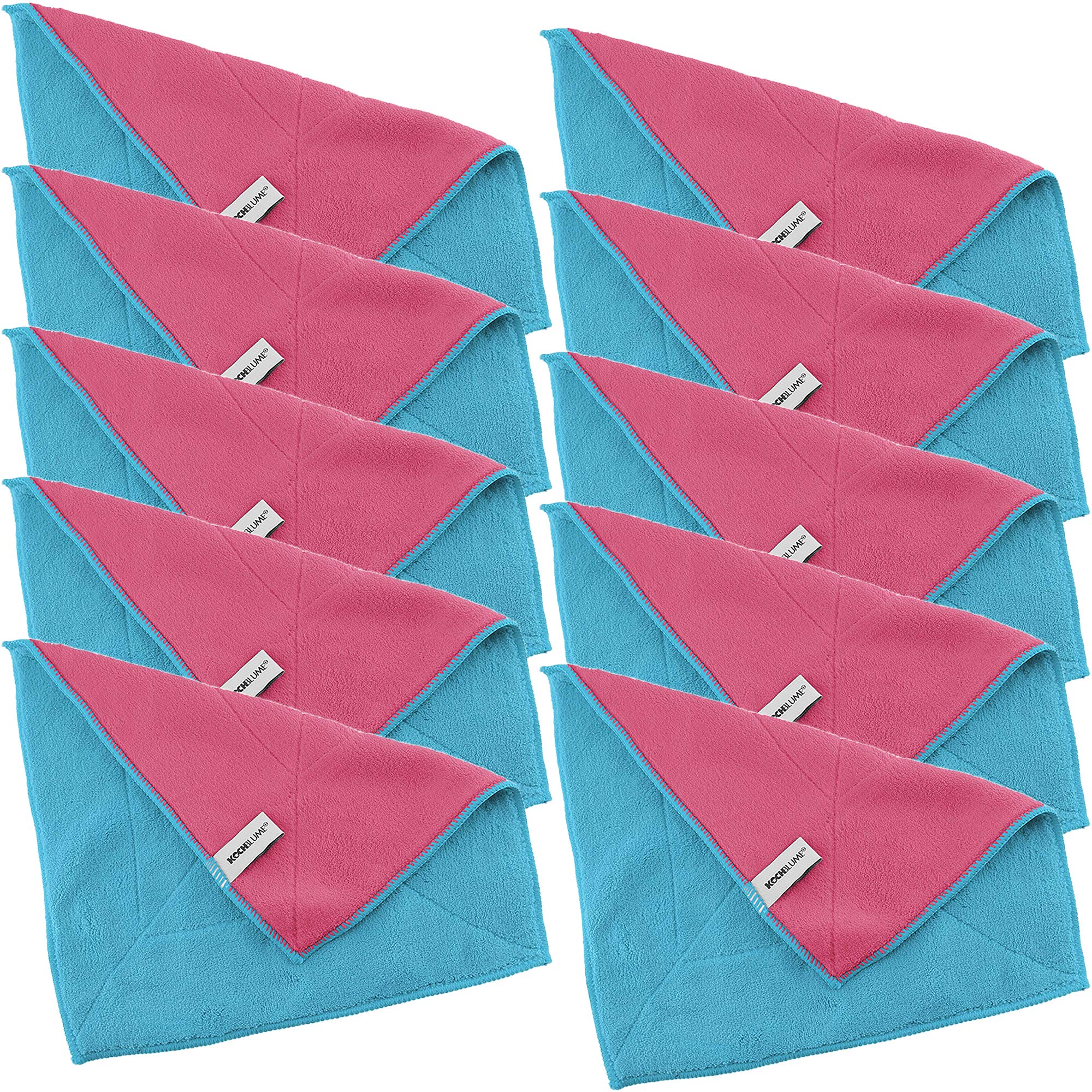 Kochblume 1-3-5-10er Set | Microfasertuch Putztuch 30 x 30cm, Aufnahmefähigeit bis ca. 300 ml | In der bunten Box (türkis-pink, 10er Set)