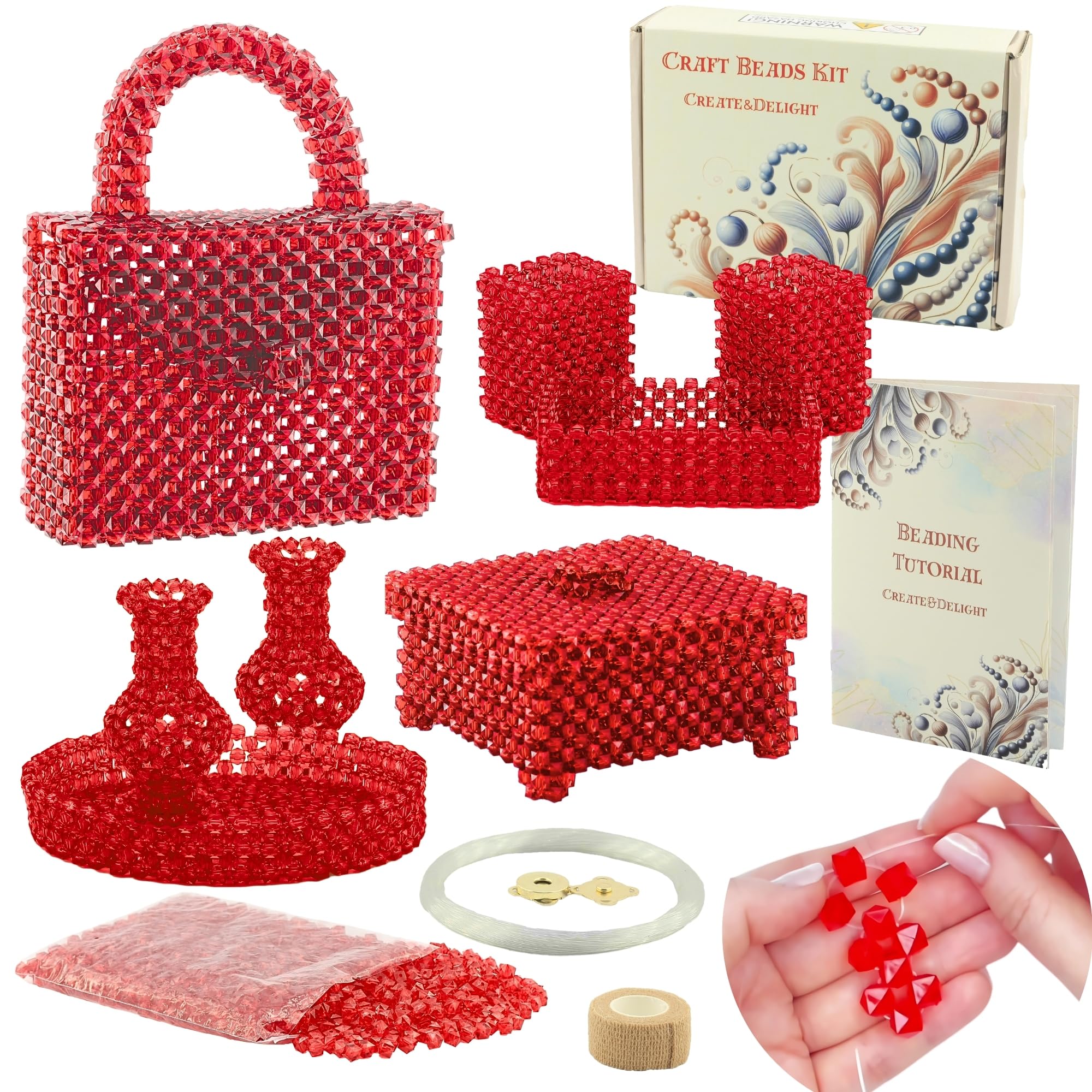 Arts and Crafts for Adults: Craft Supplies for Weaving Beaded Cute Things. DIY Kits for Adults - Hobbies for Women, Teen Gifts. Bead Kit Art Supplies. Step-by-Step Video Tutorial. Red