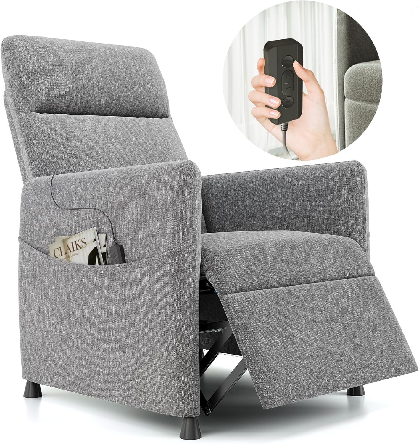 Electric Recliner for Adults, Adjustable Home Theater Seating with Footrest & Padded Seat, Ergonomic Recliners Chair with 2 Side Pockets for Living Room, Light Gray