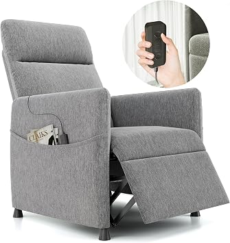 Power Recliner Chair for Adults, Electric Recliner with Padded Seat & Footrest, Faux Leather for Living Room or Home, Space Saving Design Light Grey