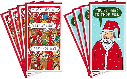 Hallmark Shoebox - Divertidos soportes para tarjetas de regalo o dinero (8 tarjetas de Navidad con sobres)