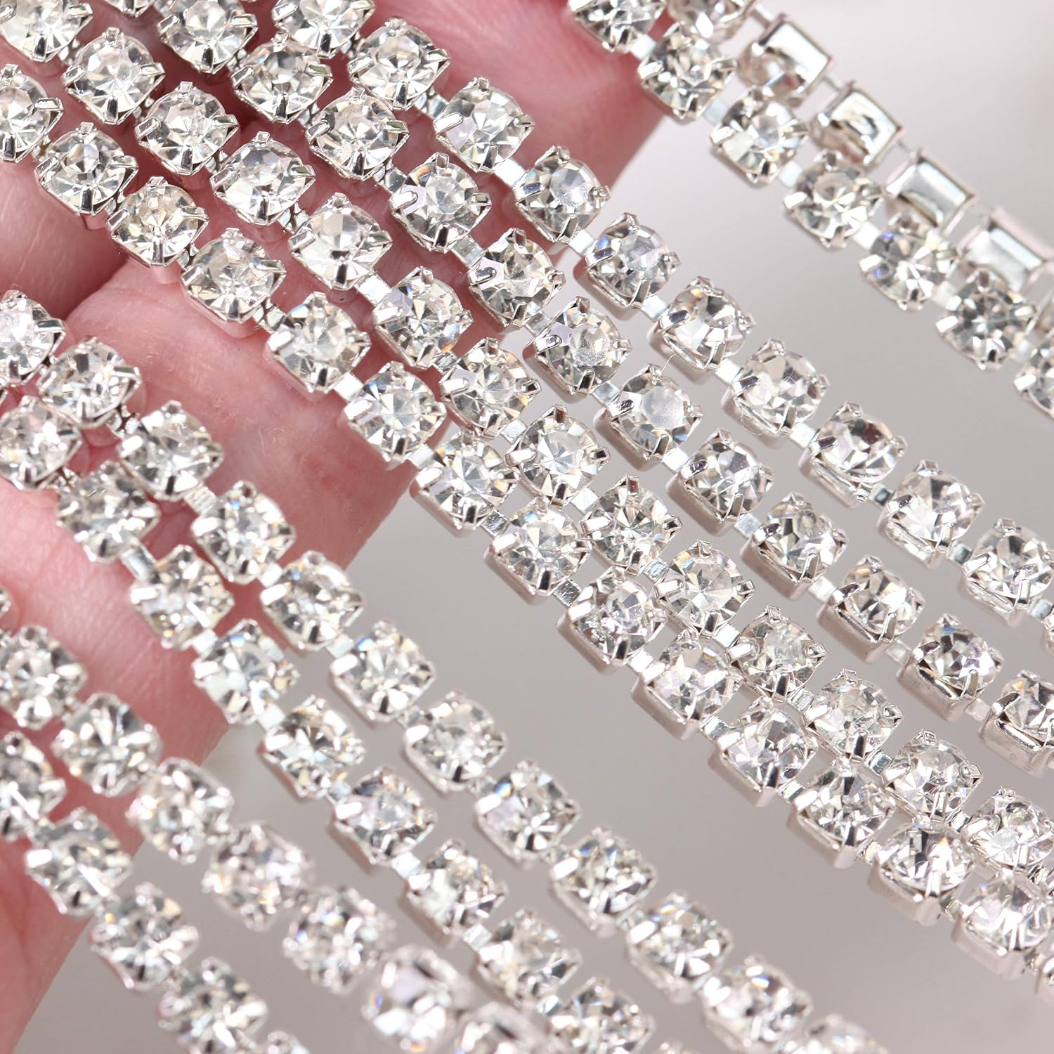 BLINGINBOX Rhinestones Chain 10 Yards SS8/2.5mm Crystal Glass Sew On Rhinestones Cup Chain with Silver Bottom Sew On Trim(SS8,Crystal-Silver Bottom) - Image 4